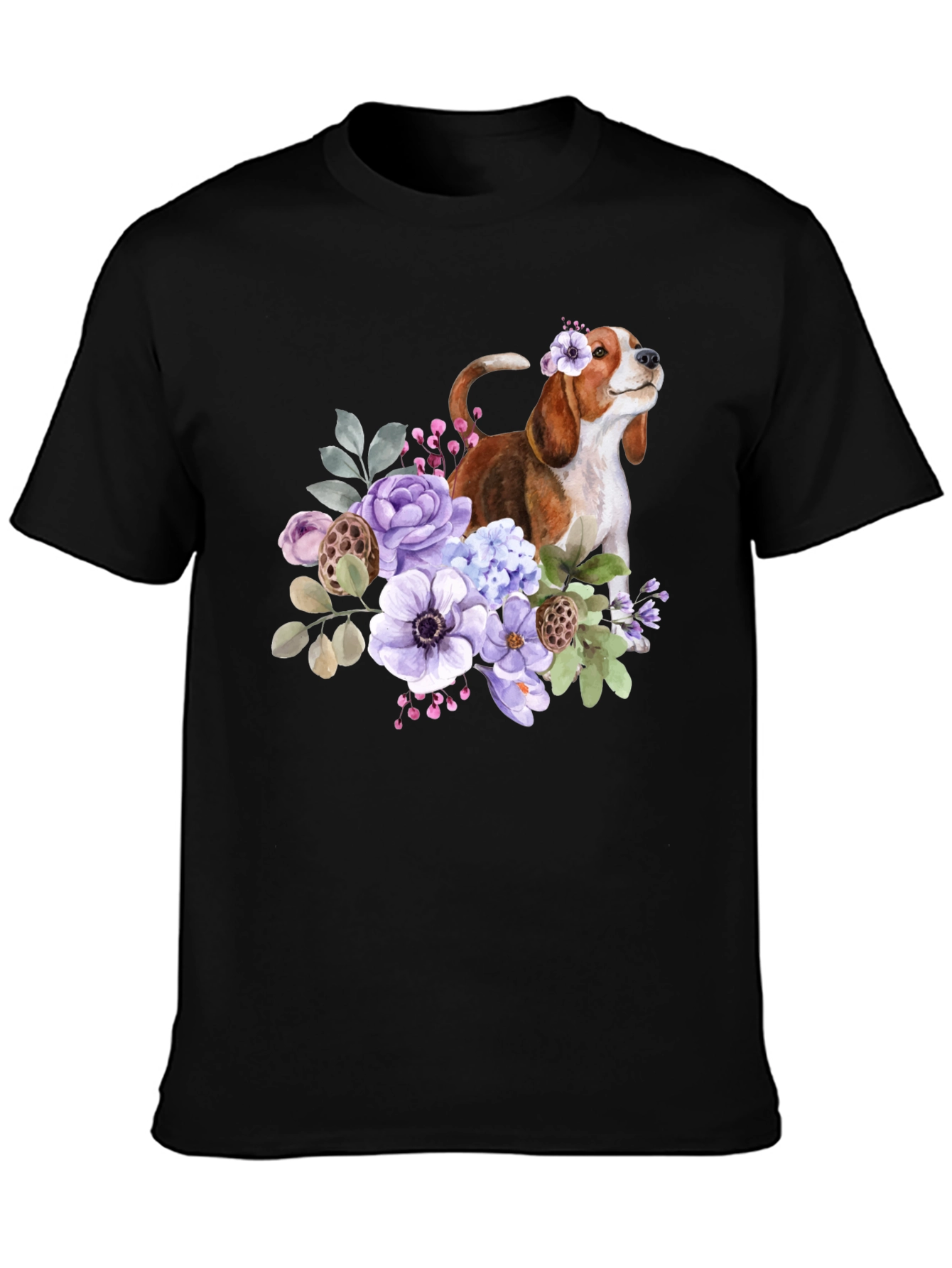 Floral Beagle Dog Graphic T-Shirt