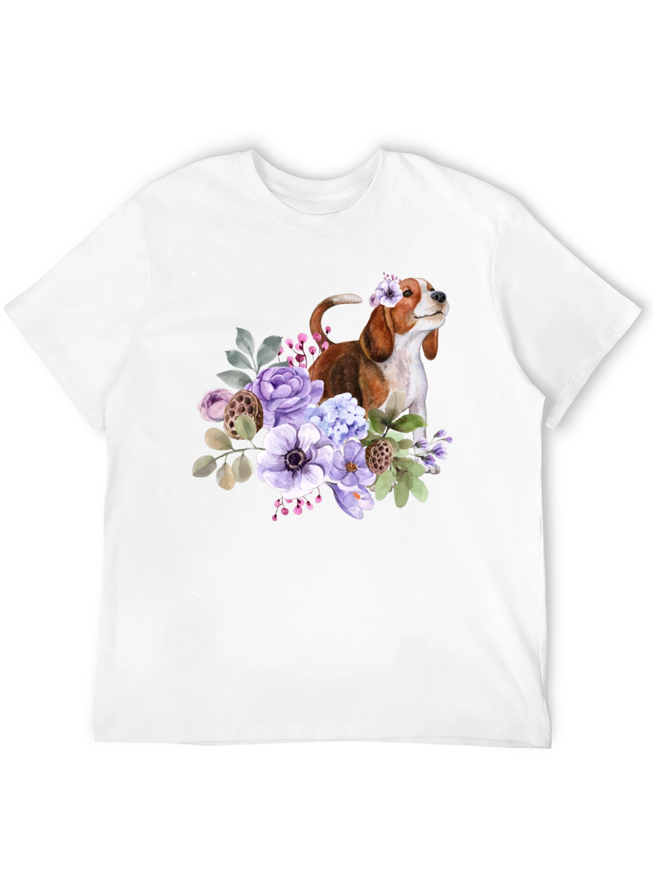 Floral Beagle Dog Graphic T-Shirt