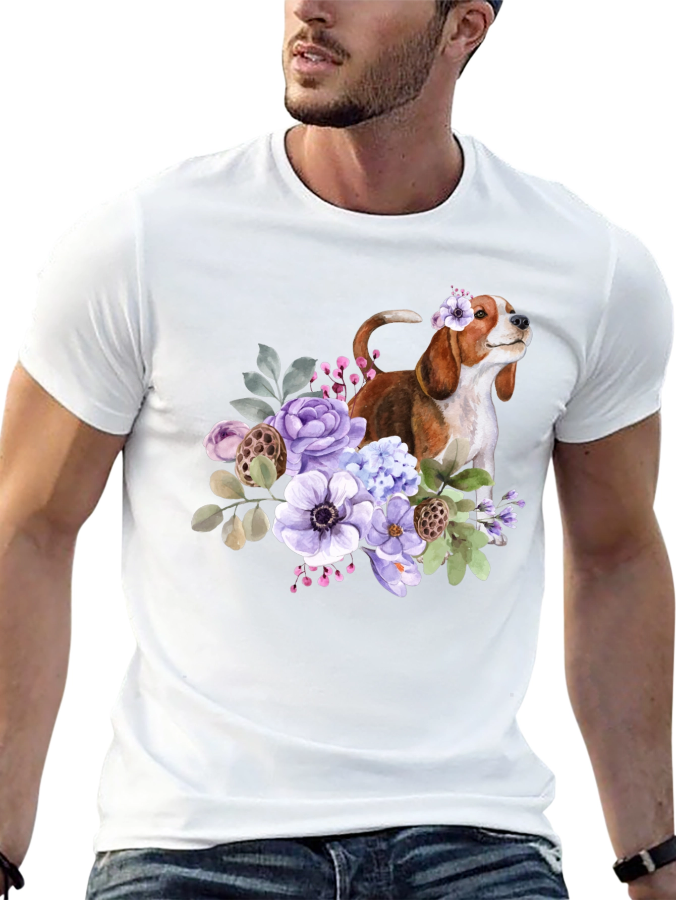 Floral Beagle Dog Graphic T-Shirt