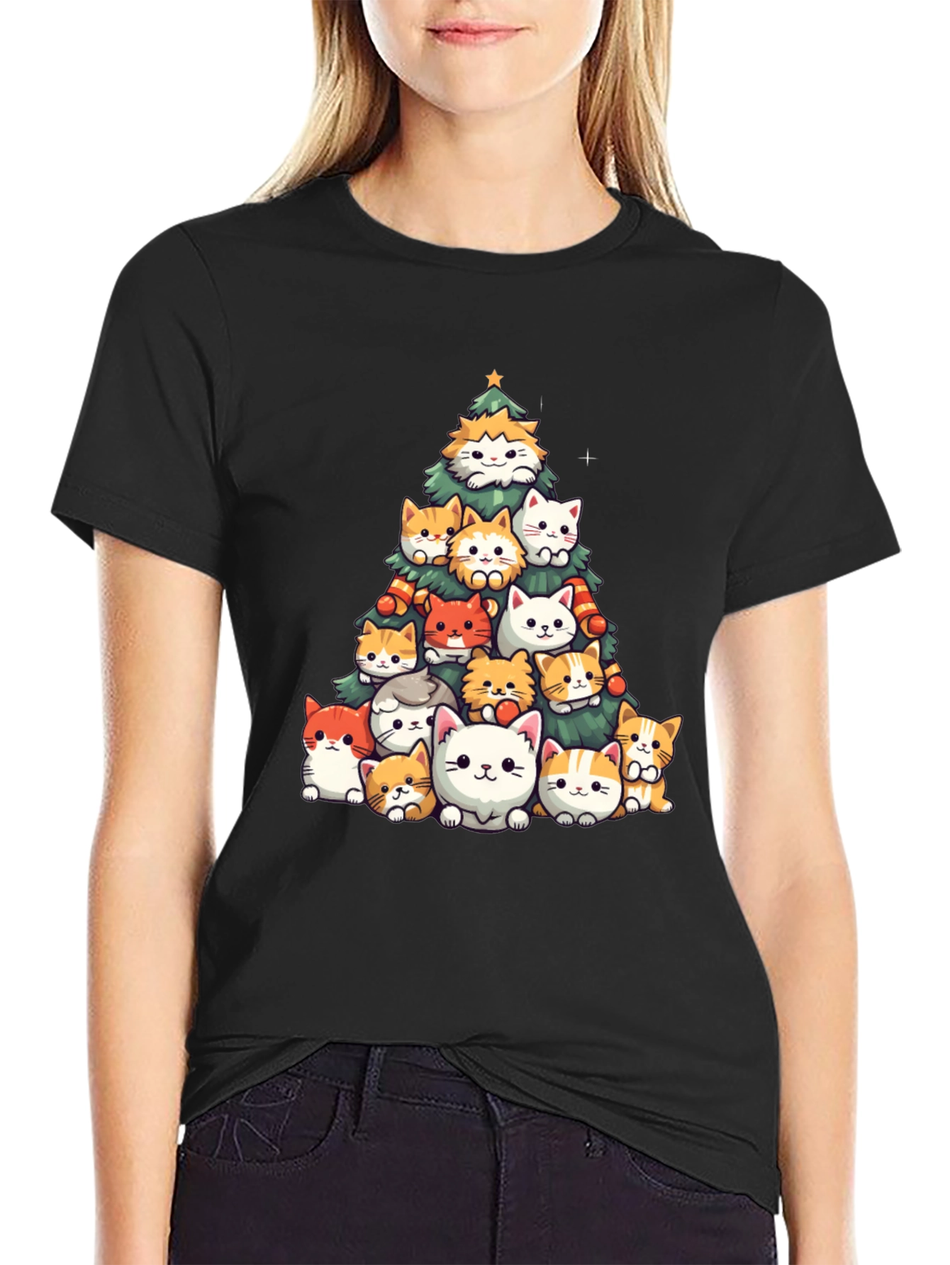 Cute Cats Christmas Tree Graphic Tee