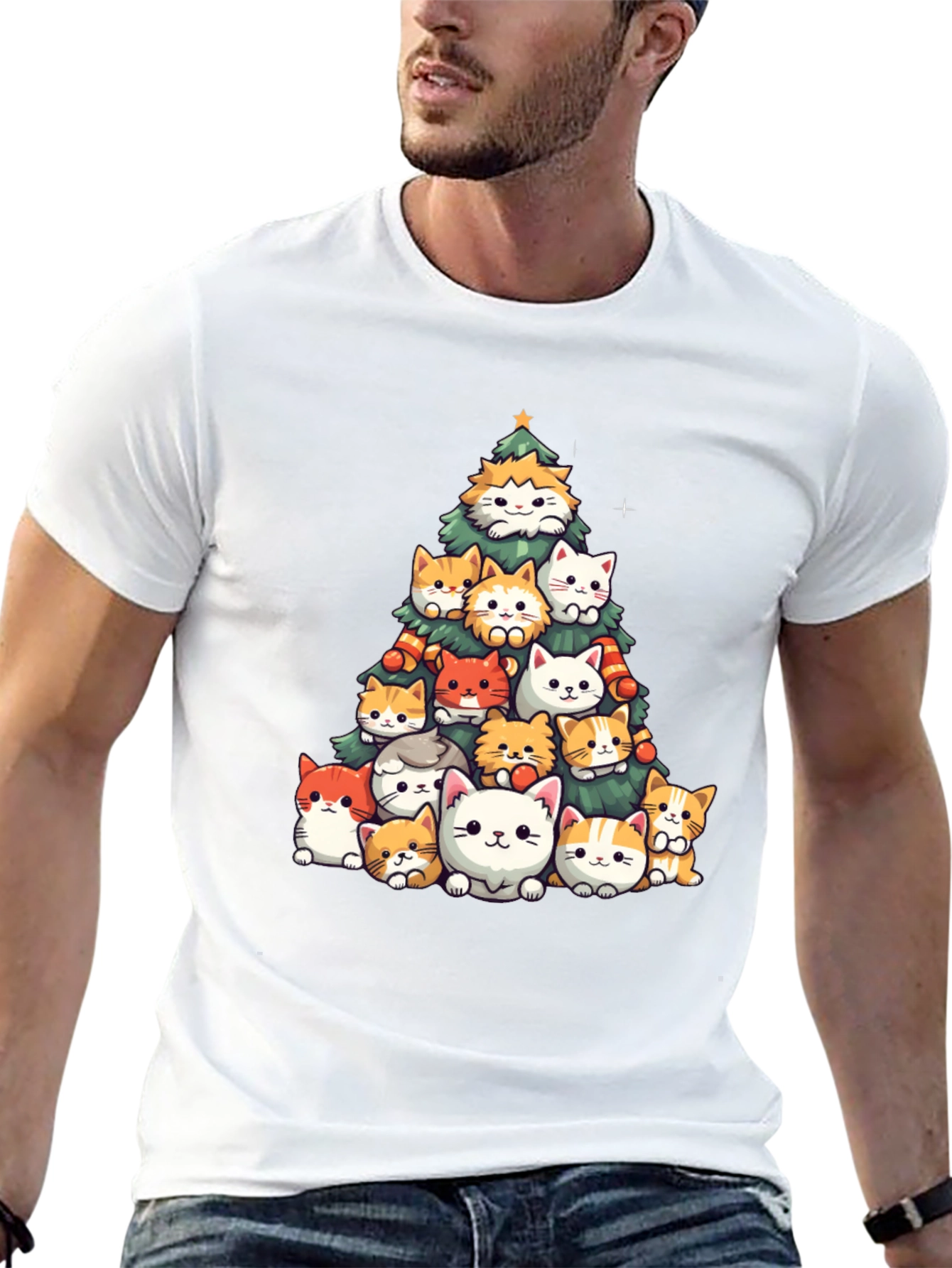 Cute Cats Christmas Tree Graphic Tee