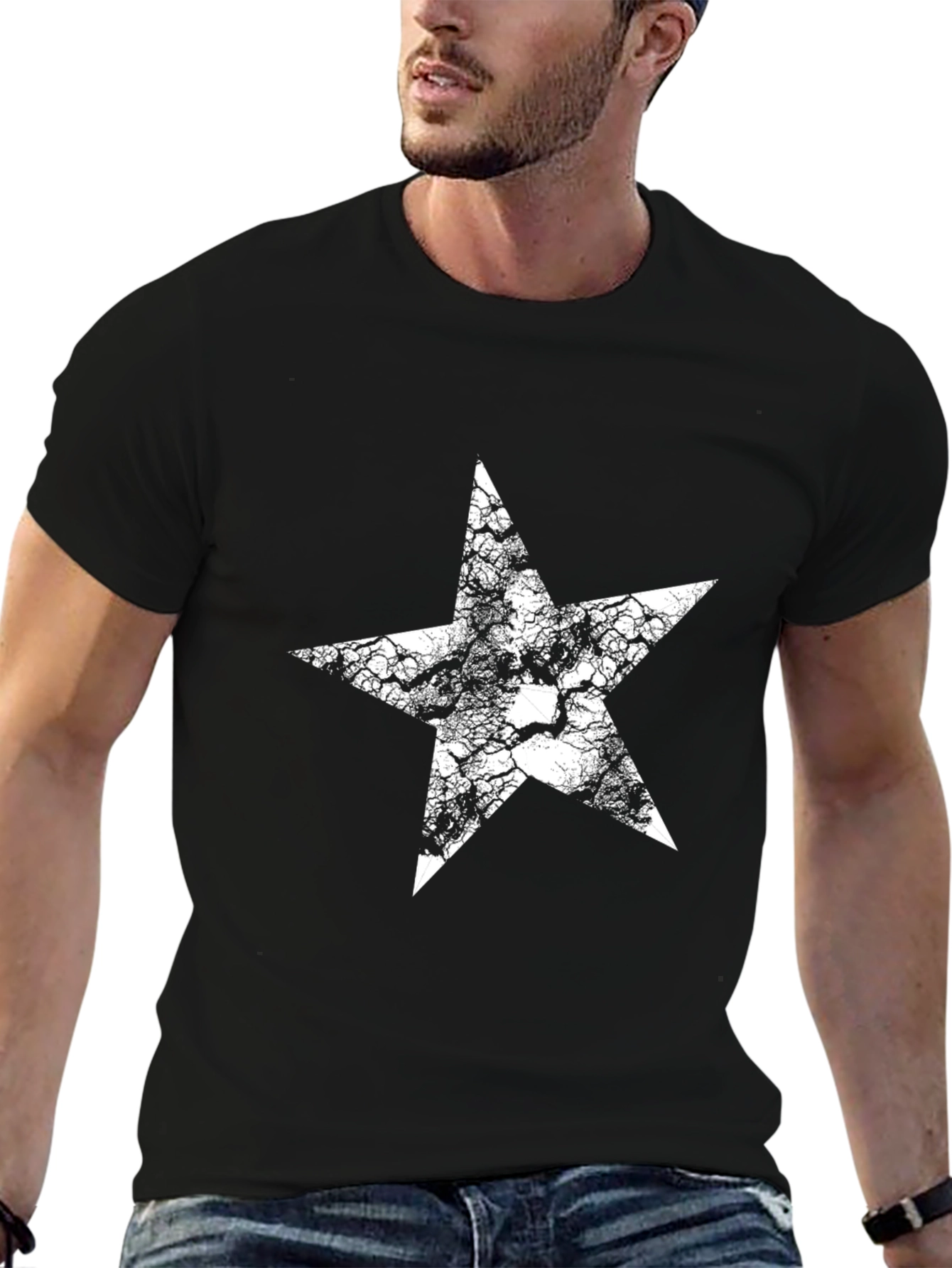 Star Graphic Tee - Black Cotton T-Shirt