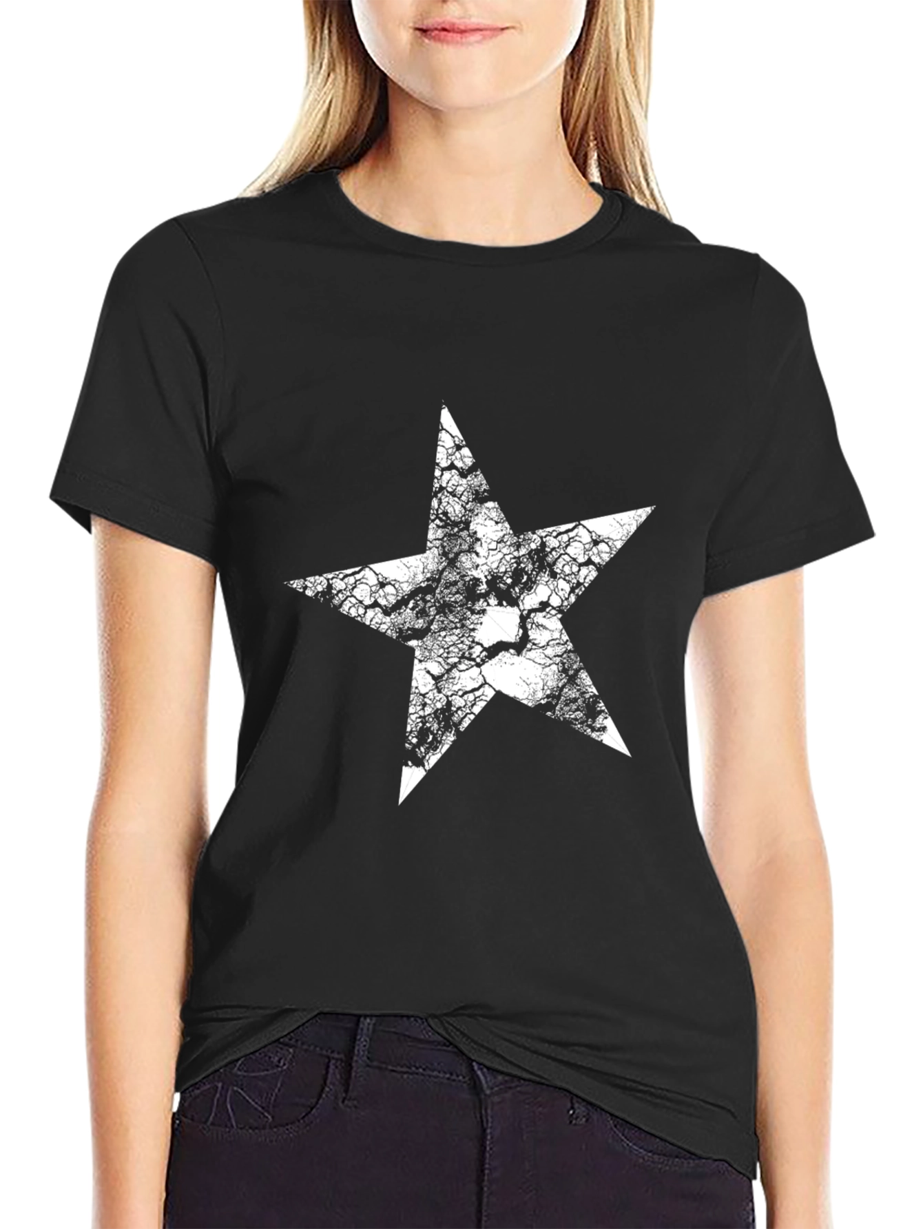 Star Graphic Tee - Black Cotton T-Shirt