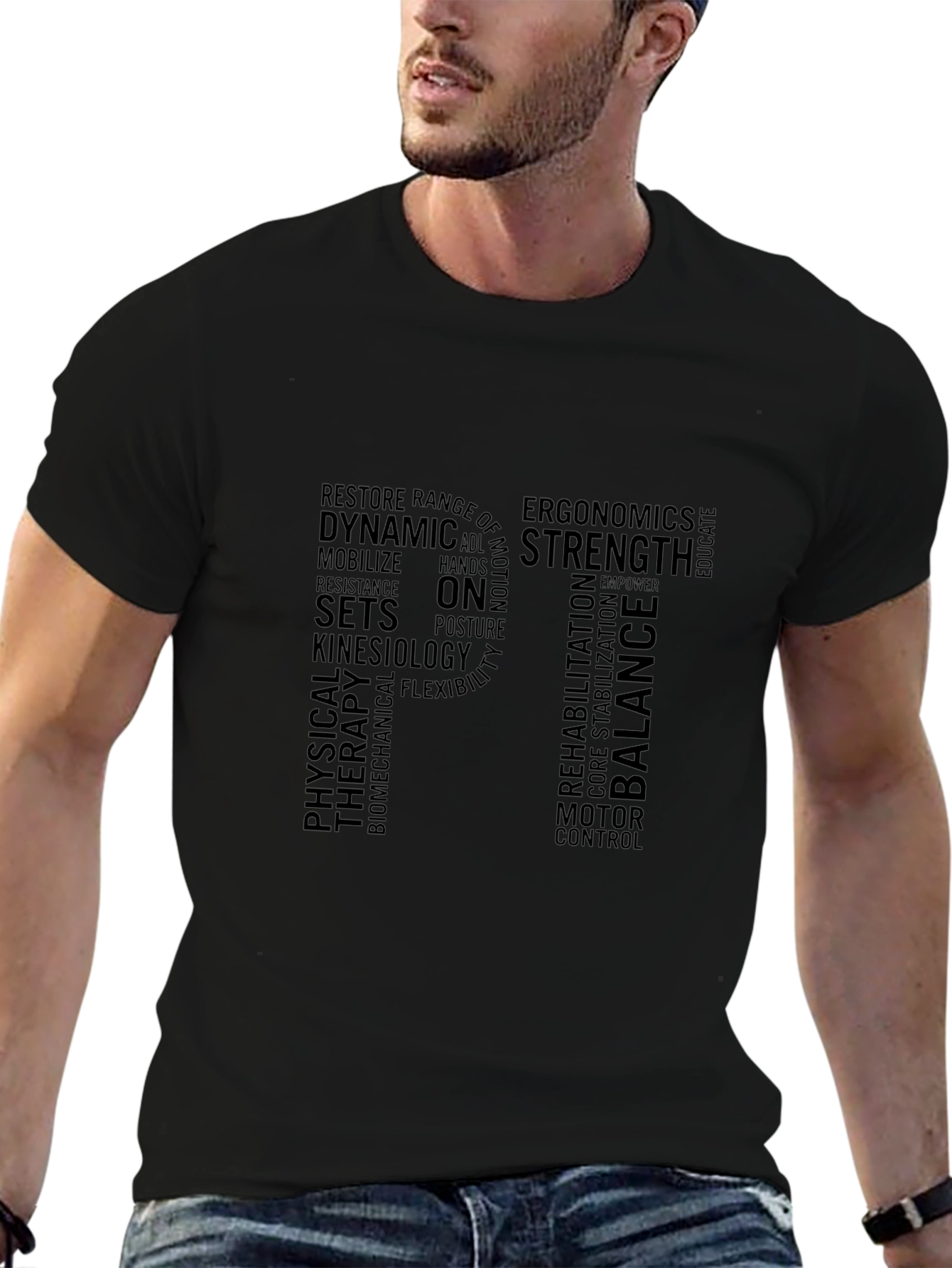 Physical Therapy Word Art Black T-Shirt