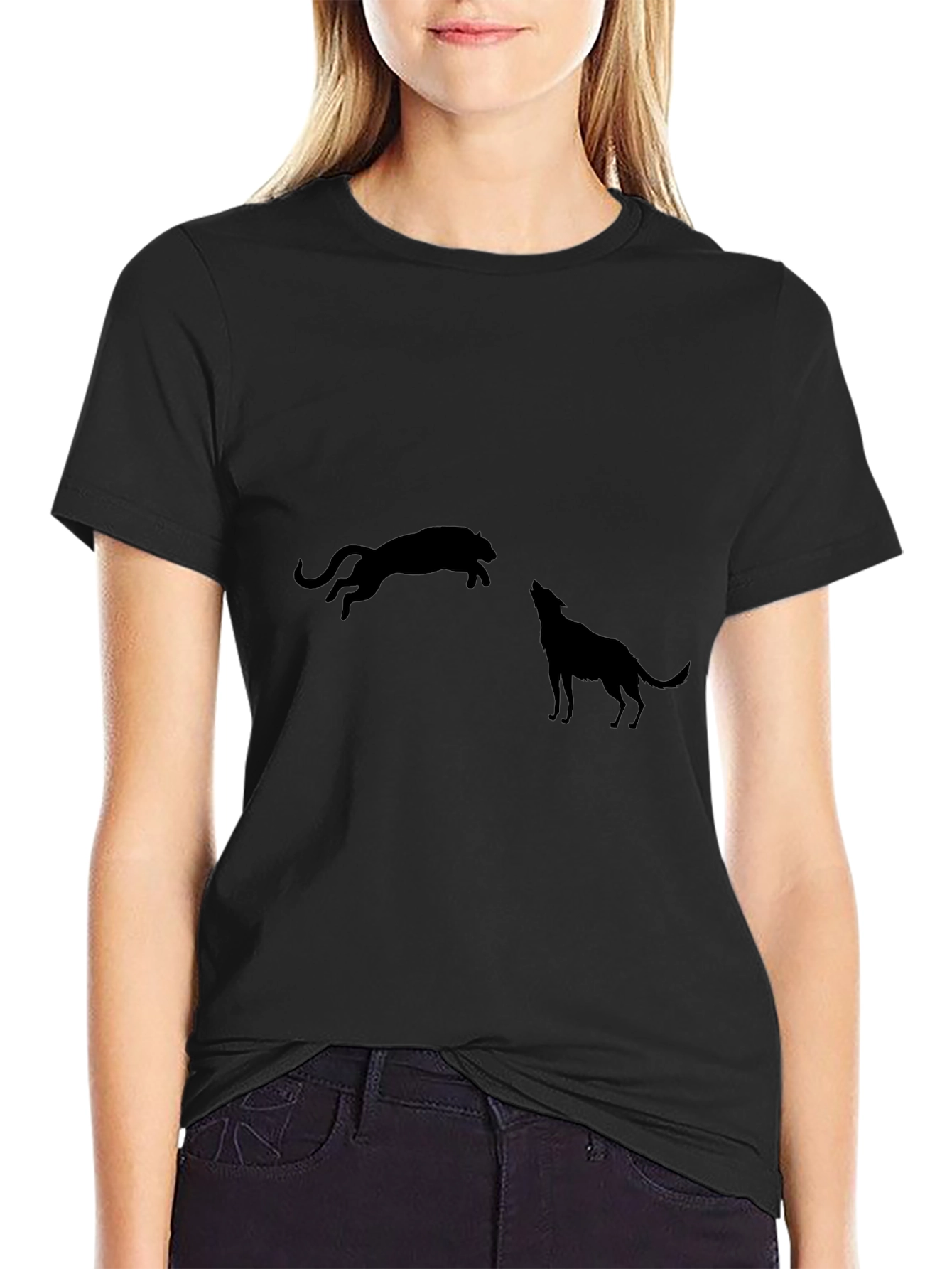 Black Panther and Wolf Graphic T-Shirt