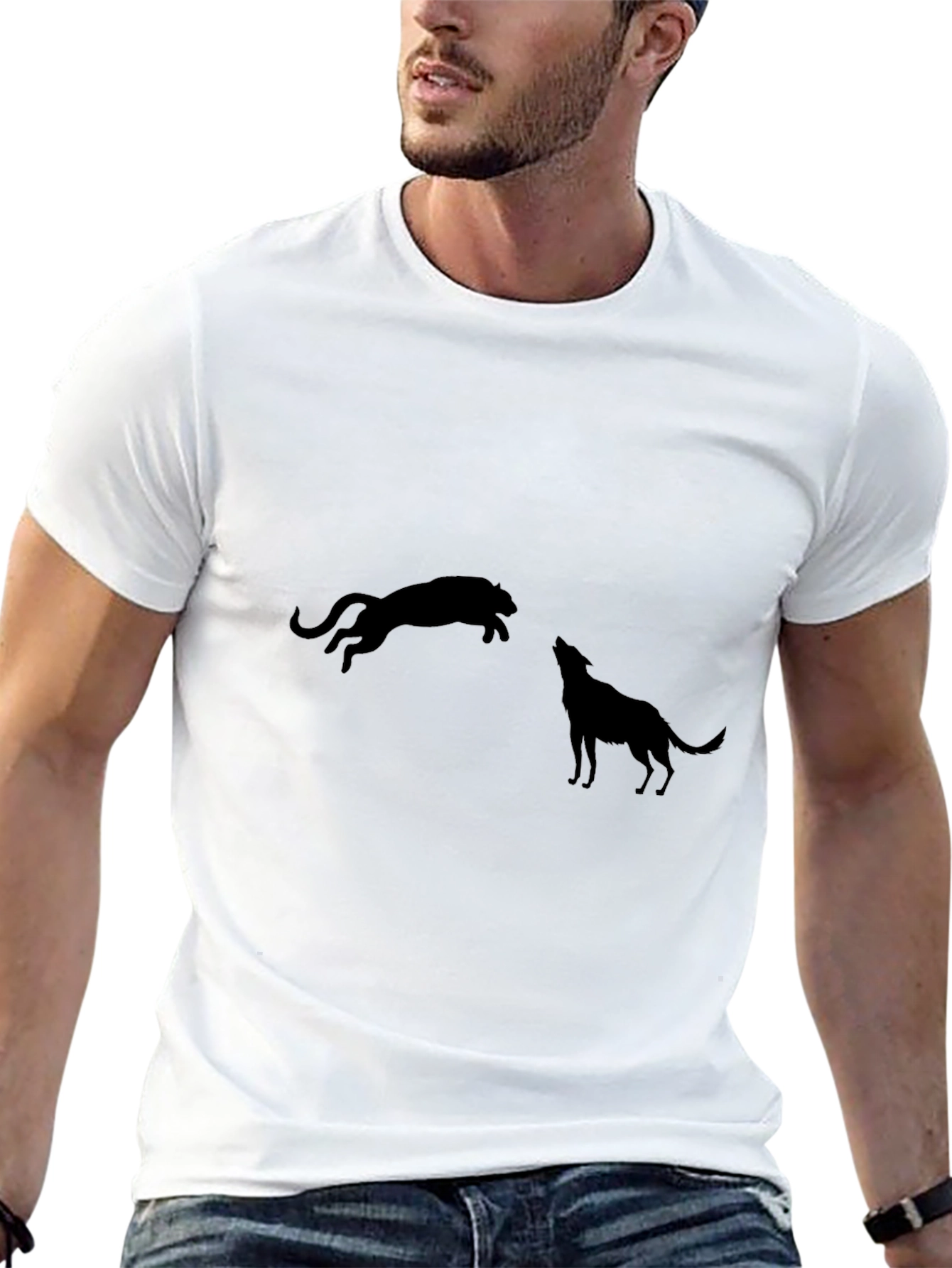 Black Panther and Wolf Graphic T-Shirt