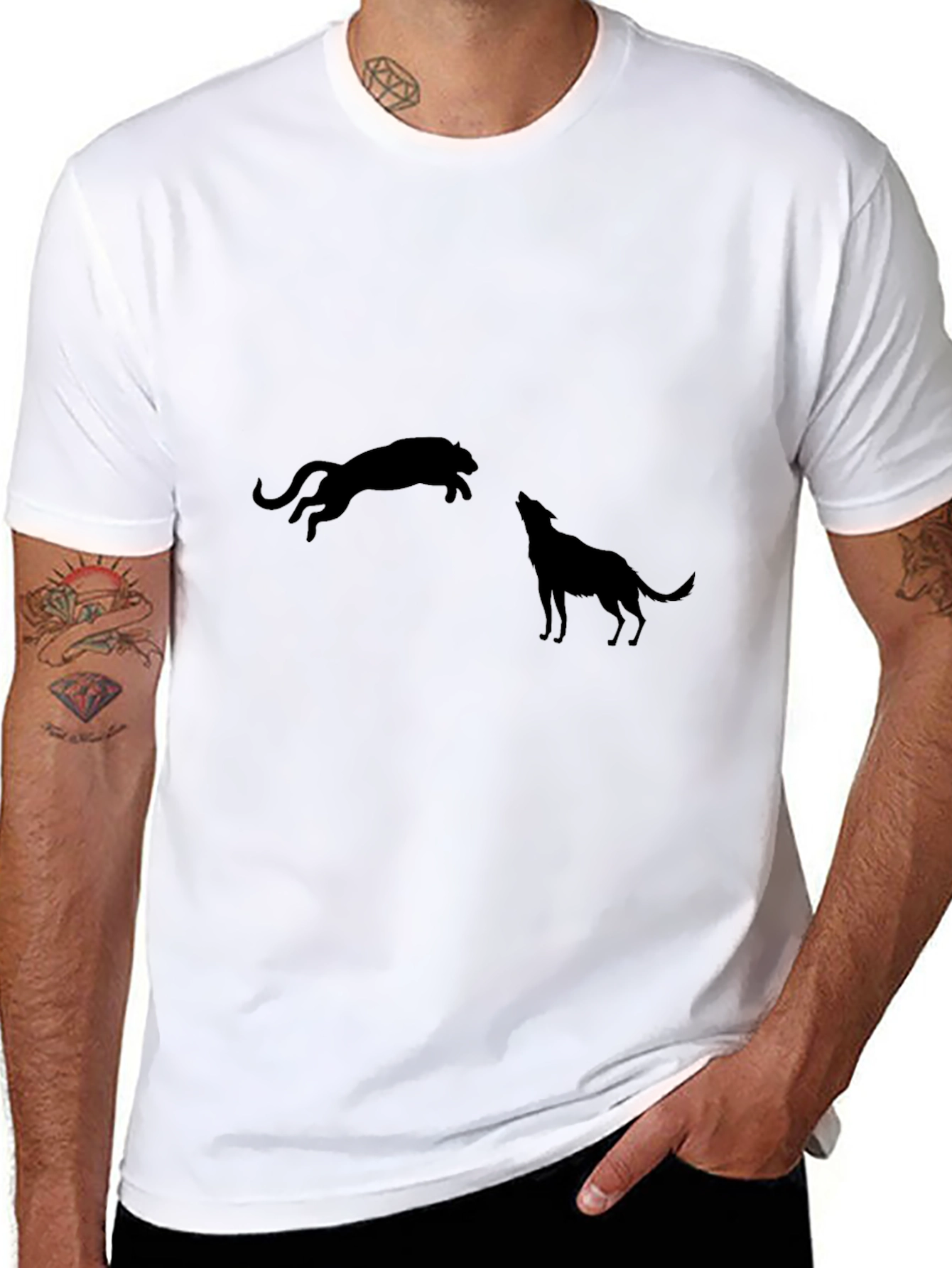 Black Panther and Wolf Graphic T-Shirt