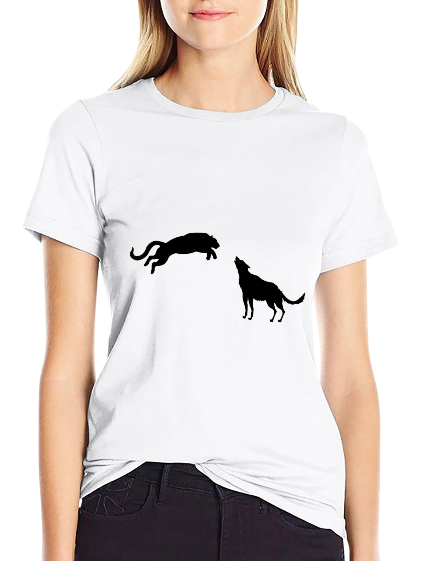 Black Panther and Wolf Graphic T-Shirt