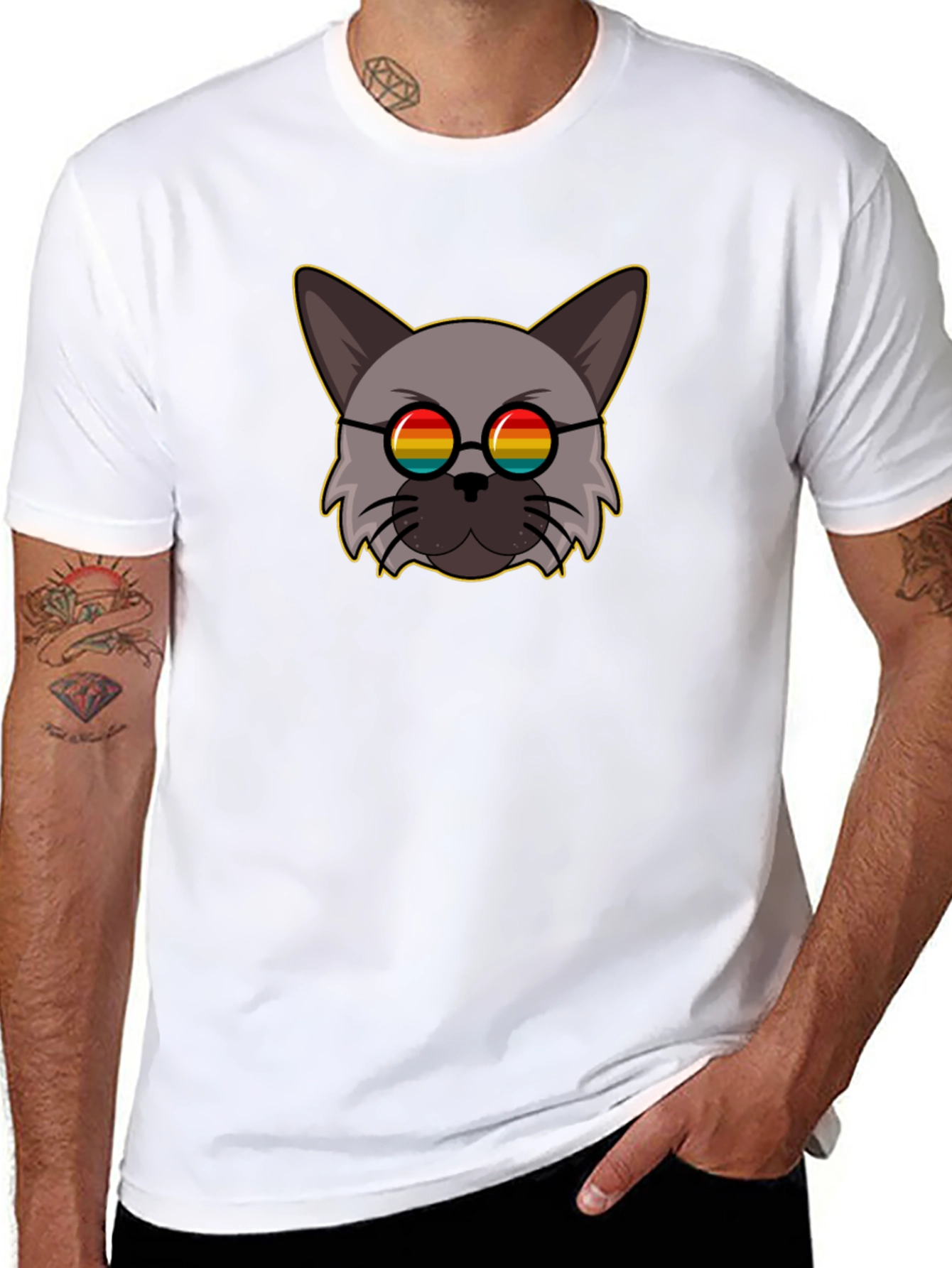Rainbow Glasses Cat Graphic Tee