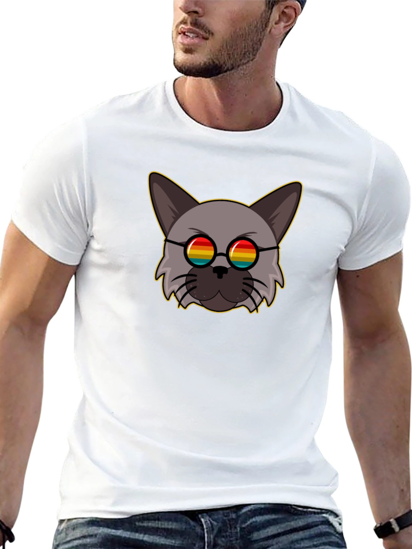 Rainbow Glasses Cat Graphic Tee