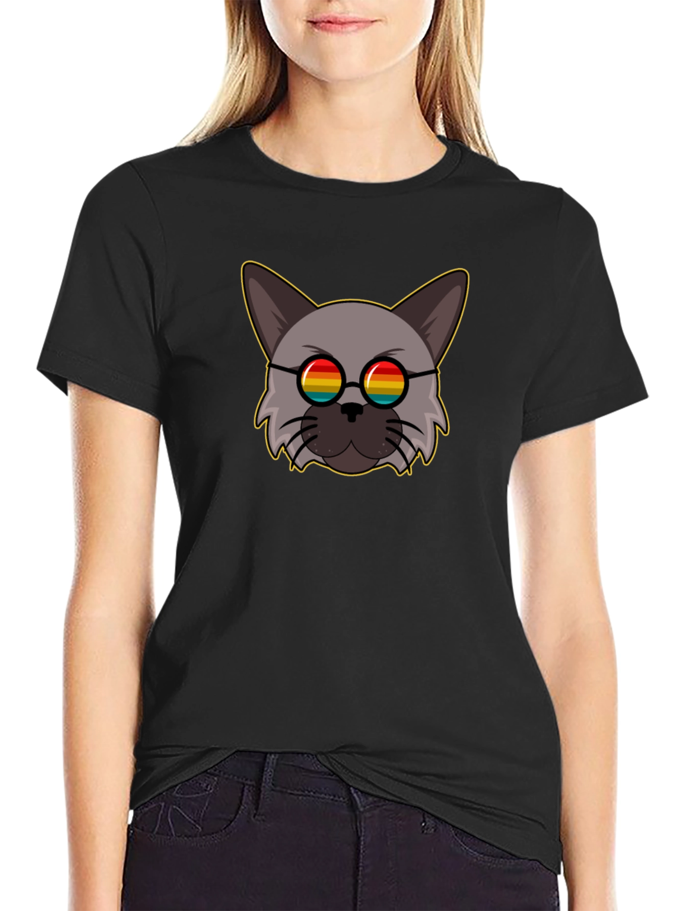 Rainbow Glasses Cat Graphic Tee