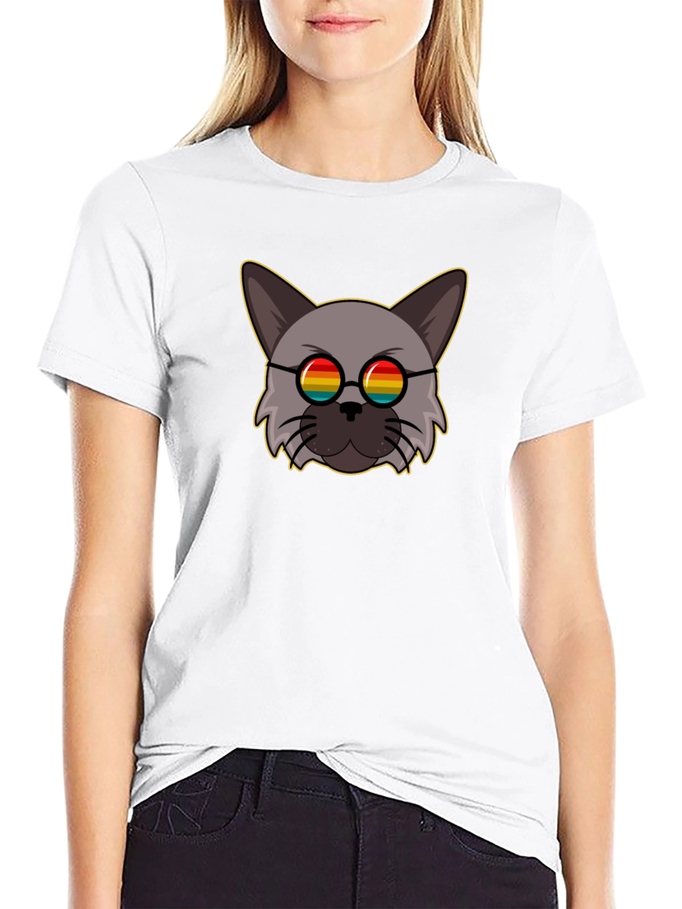 Rainbow Glasses Cat Graphic Tee