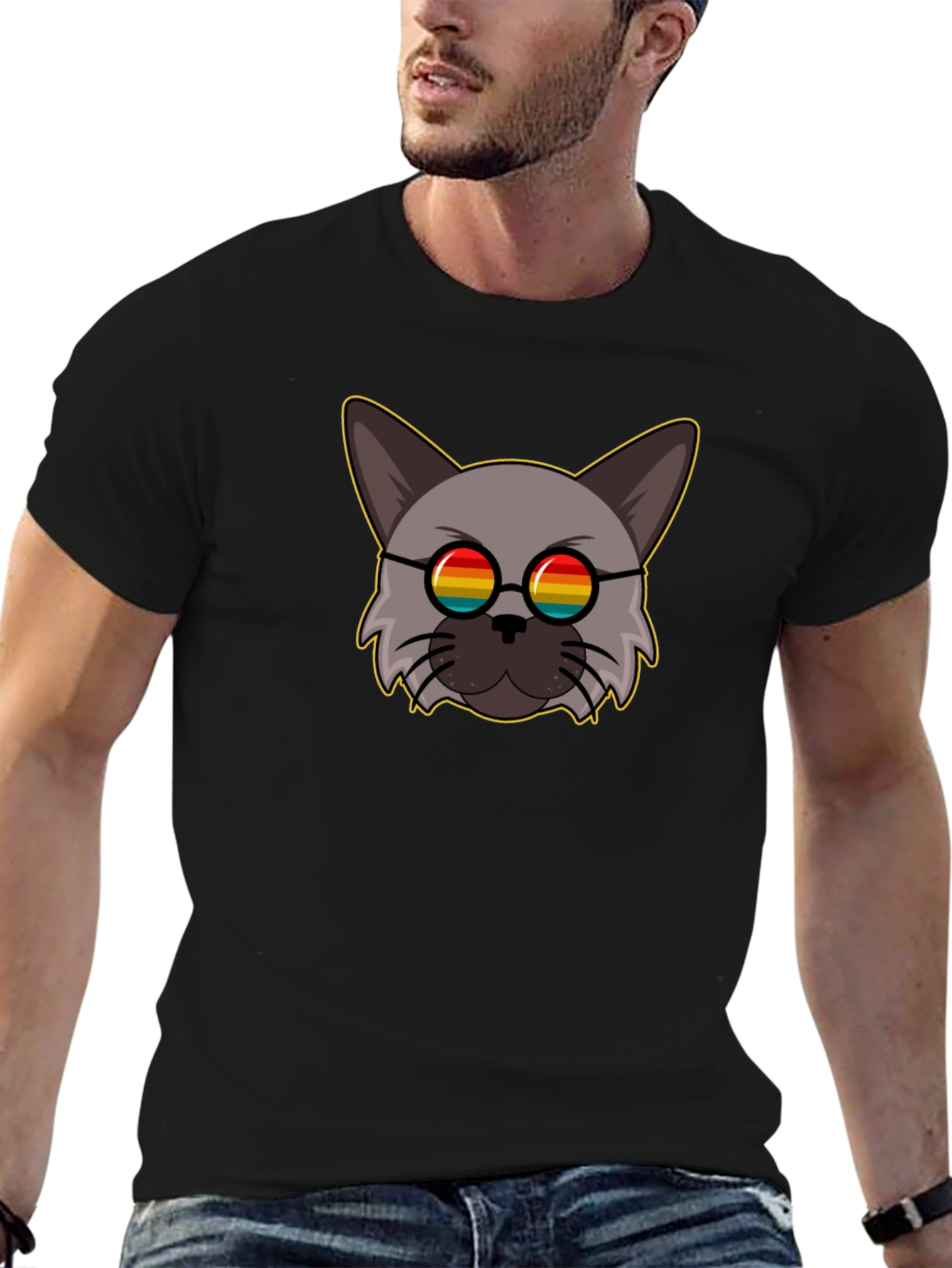 Rainbow Glasses Cat Graphic Tee