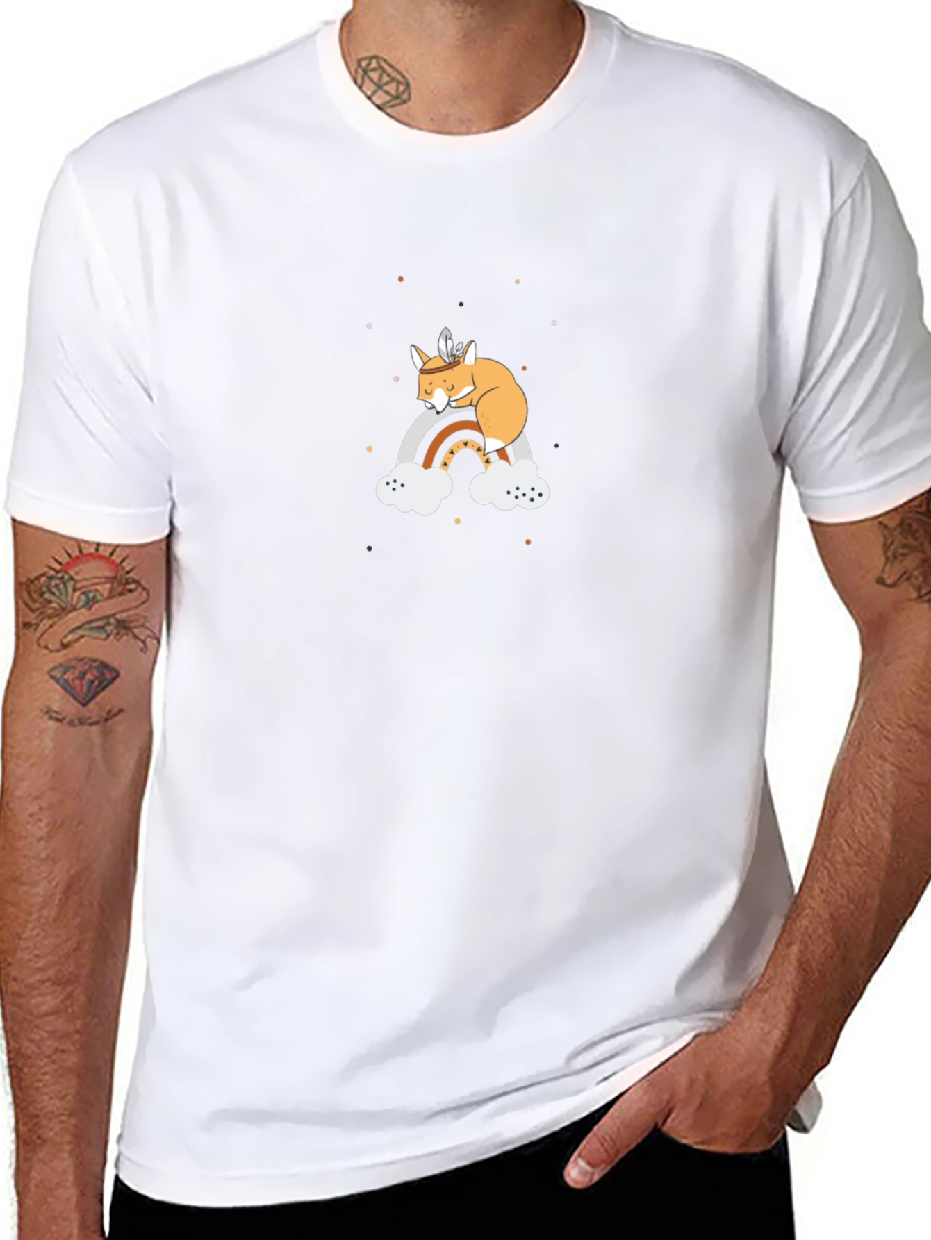 Dreamy Fox on Rainbow Black T-Shirt
