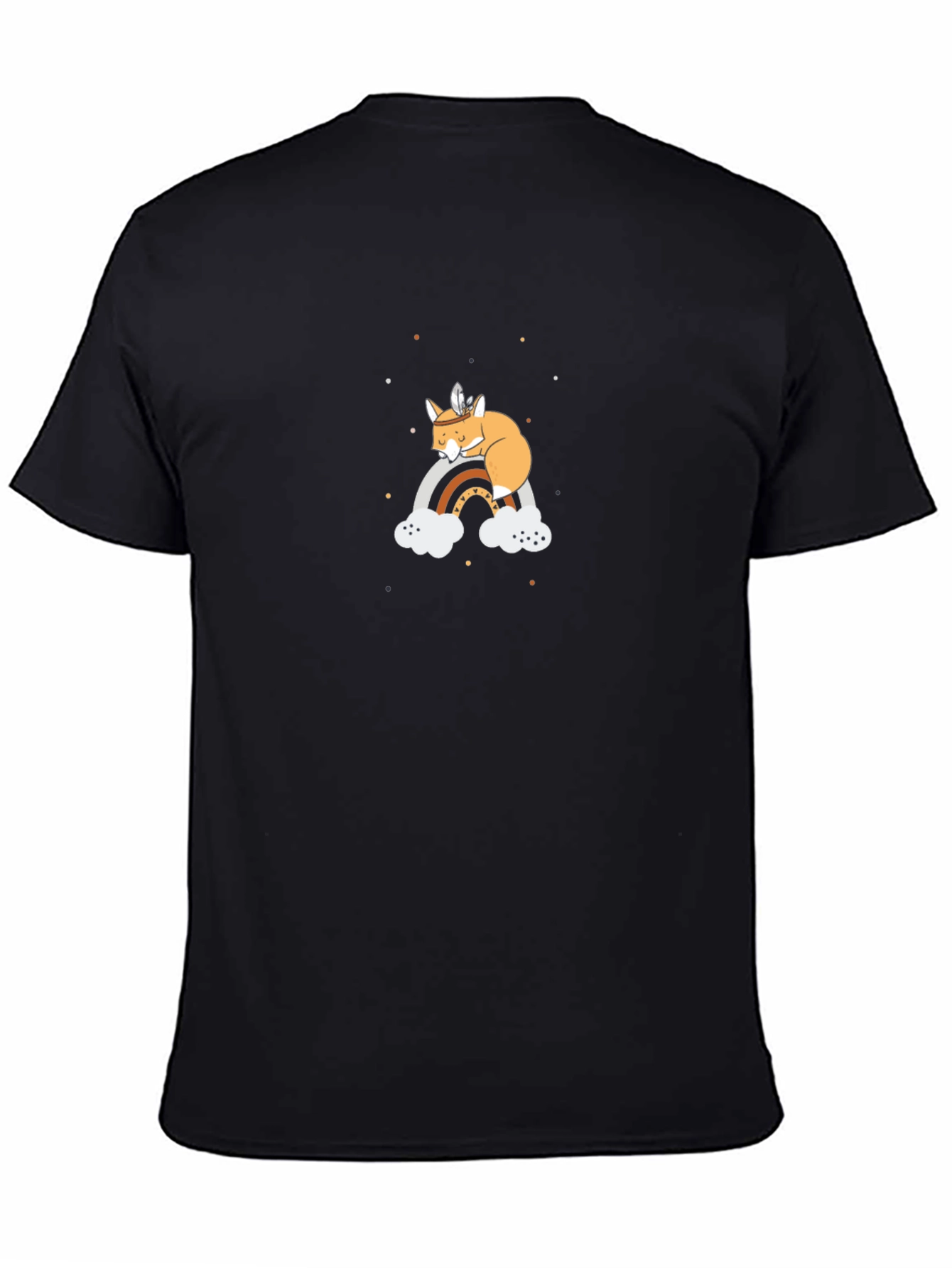 Dreamy Fox on Rainbow Black T-Shirt