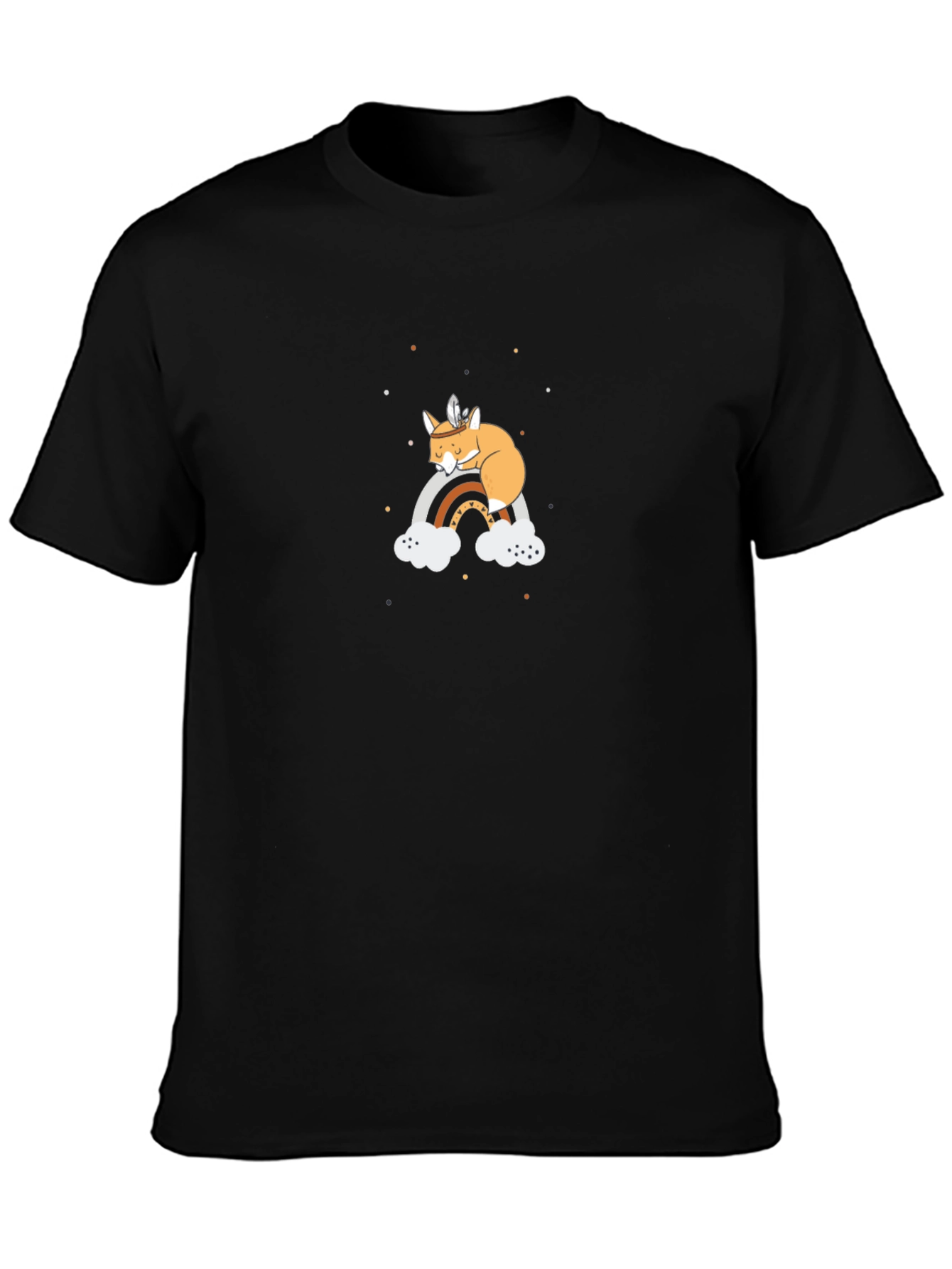 Dreamy Fox on Rainbow Black T-Shirt
