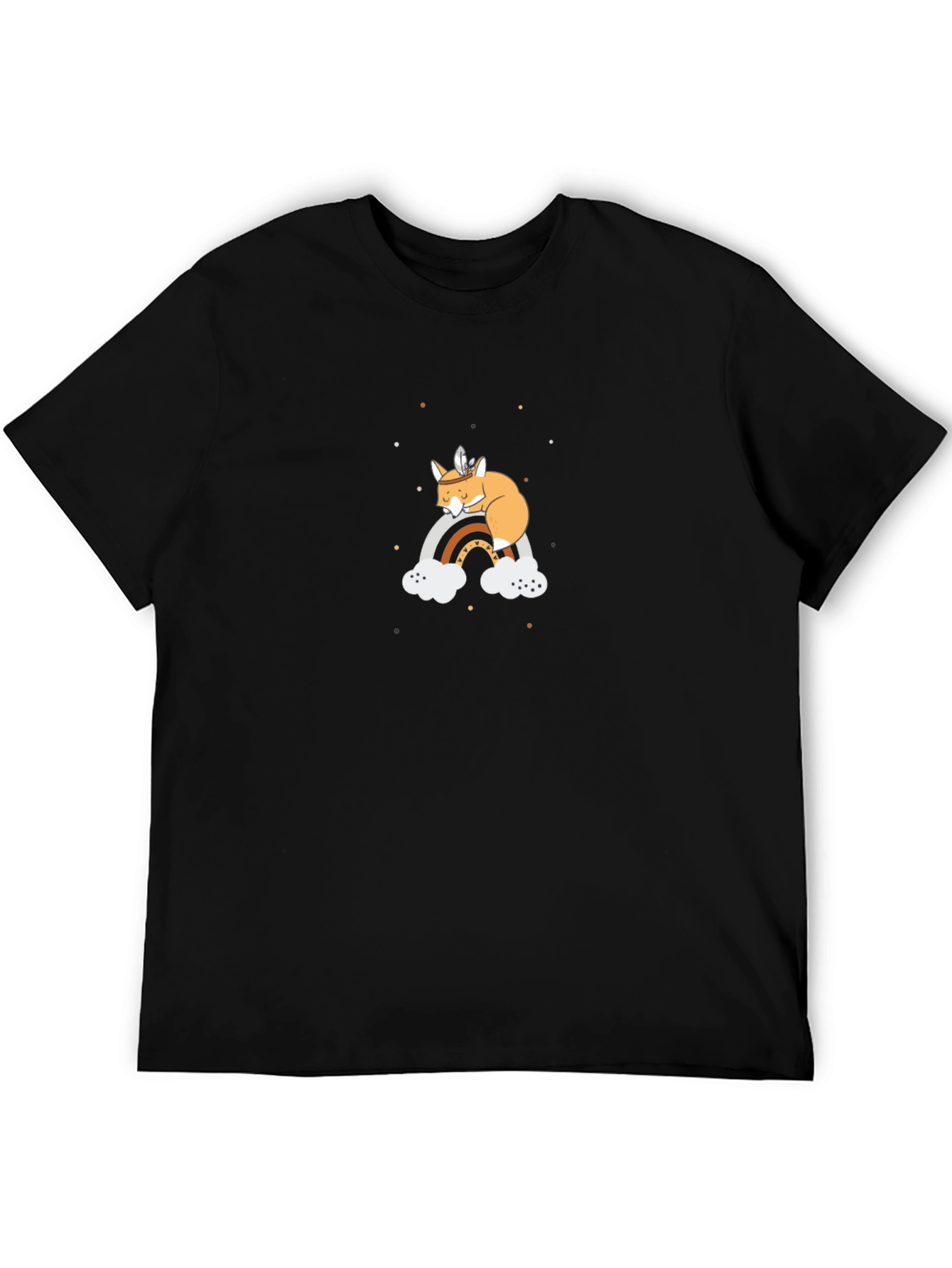 Dreamy Fox on Rainbow Black T-Shirt