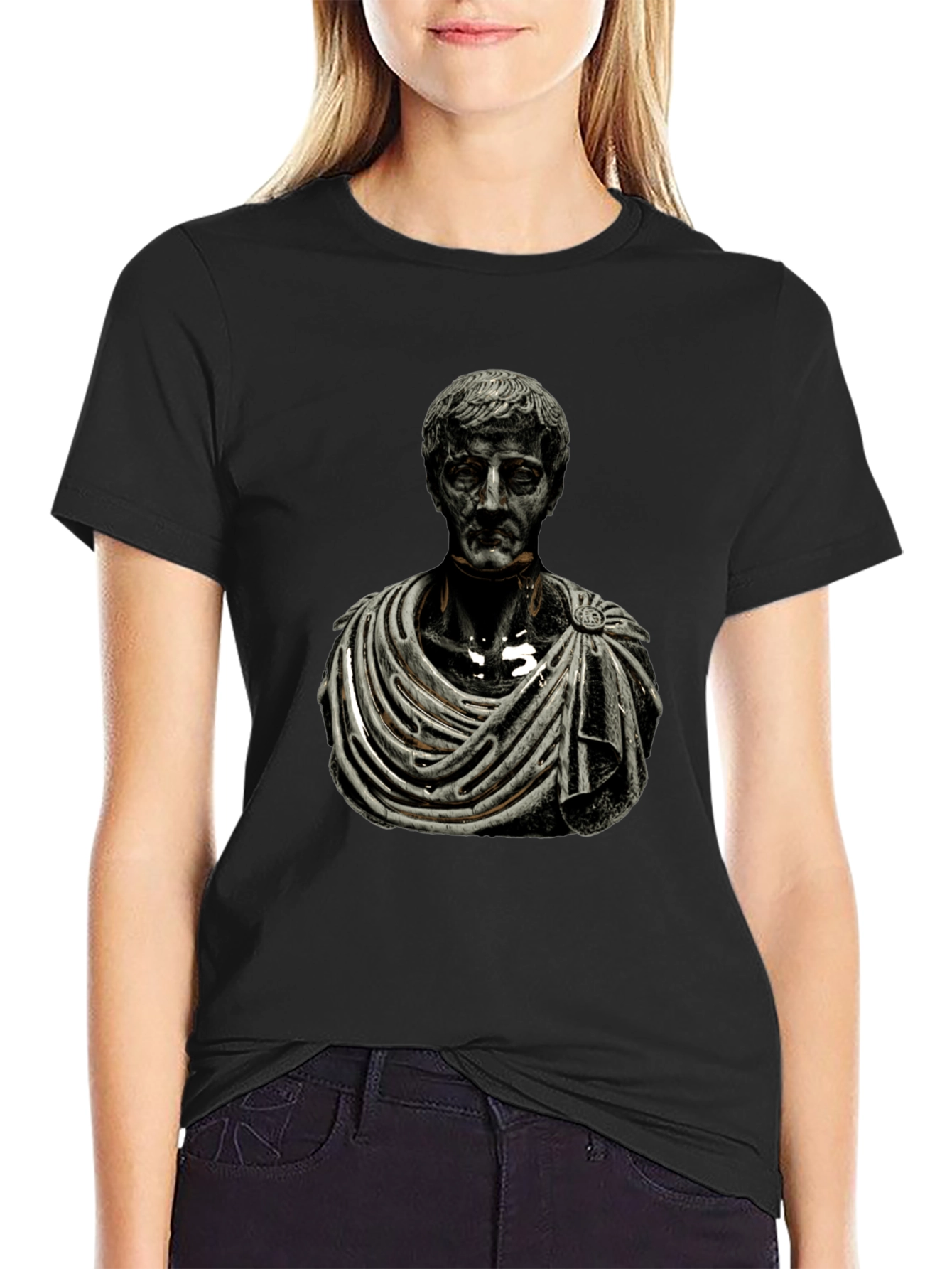 Roman Bust Graphic Tee - Black Cotton Blend