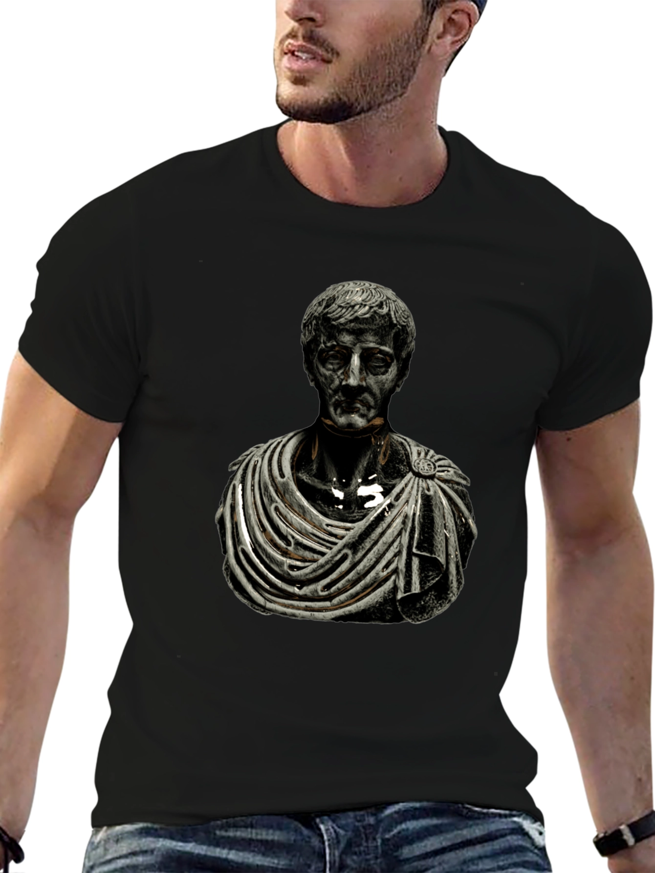 Roman Bust Graphic Tee - Black Cotton Blend