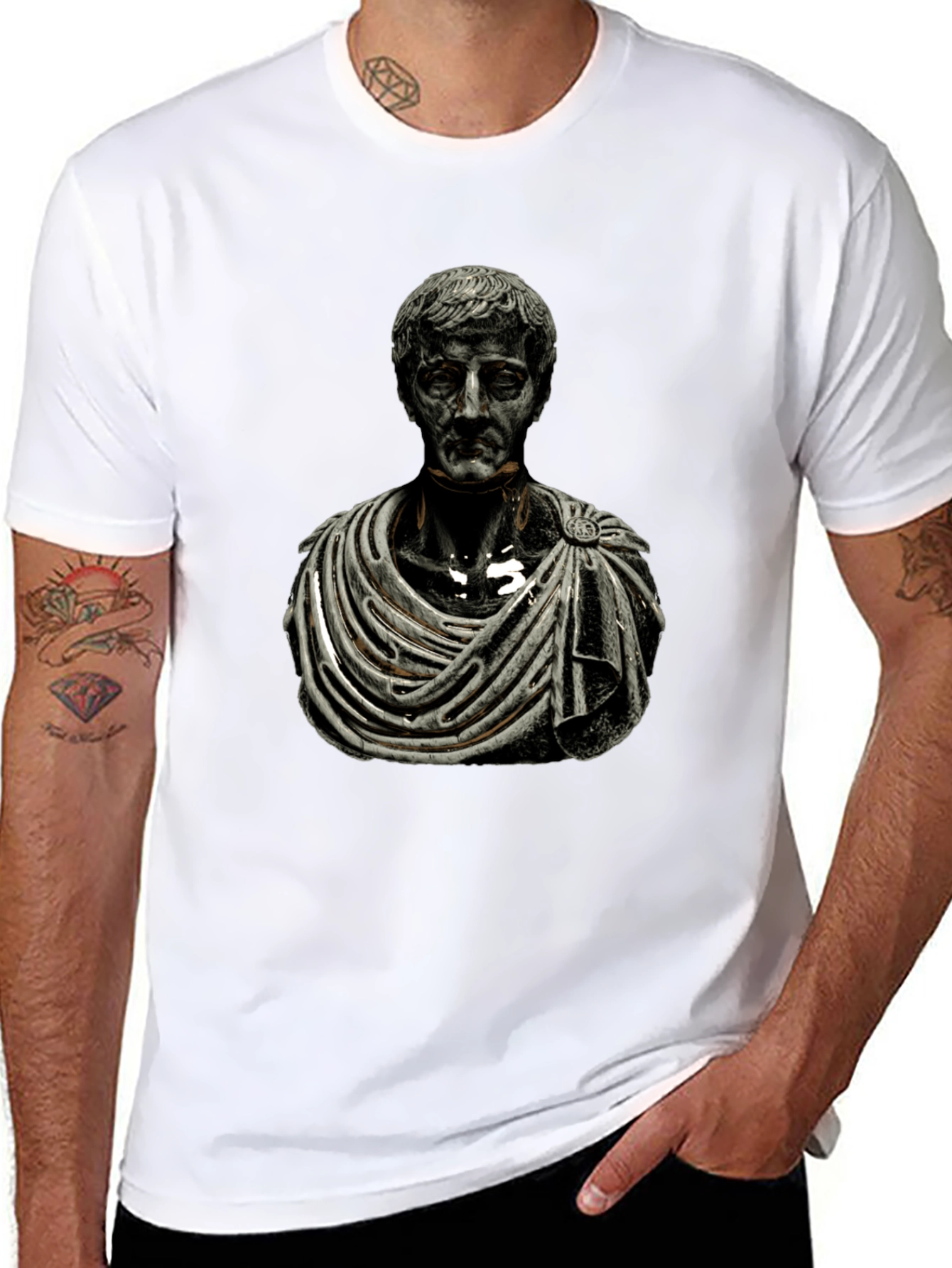 Roman Bust Graphic Tee - Black Cotton Blend