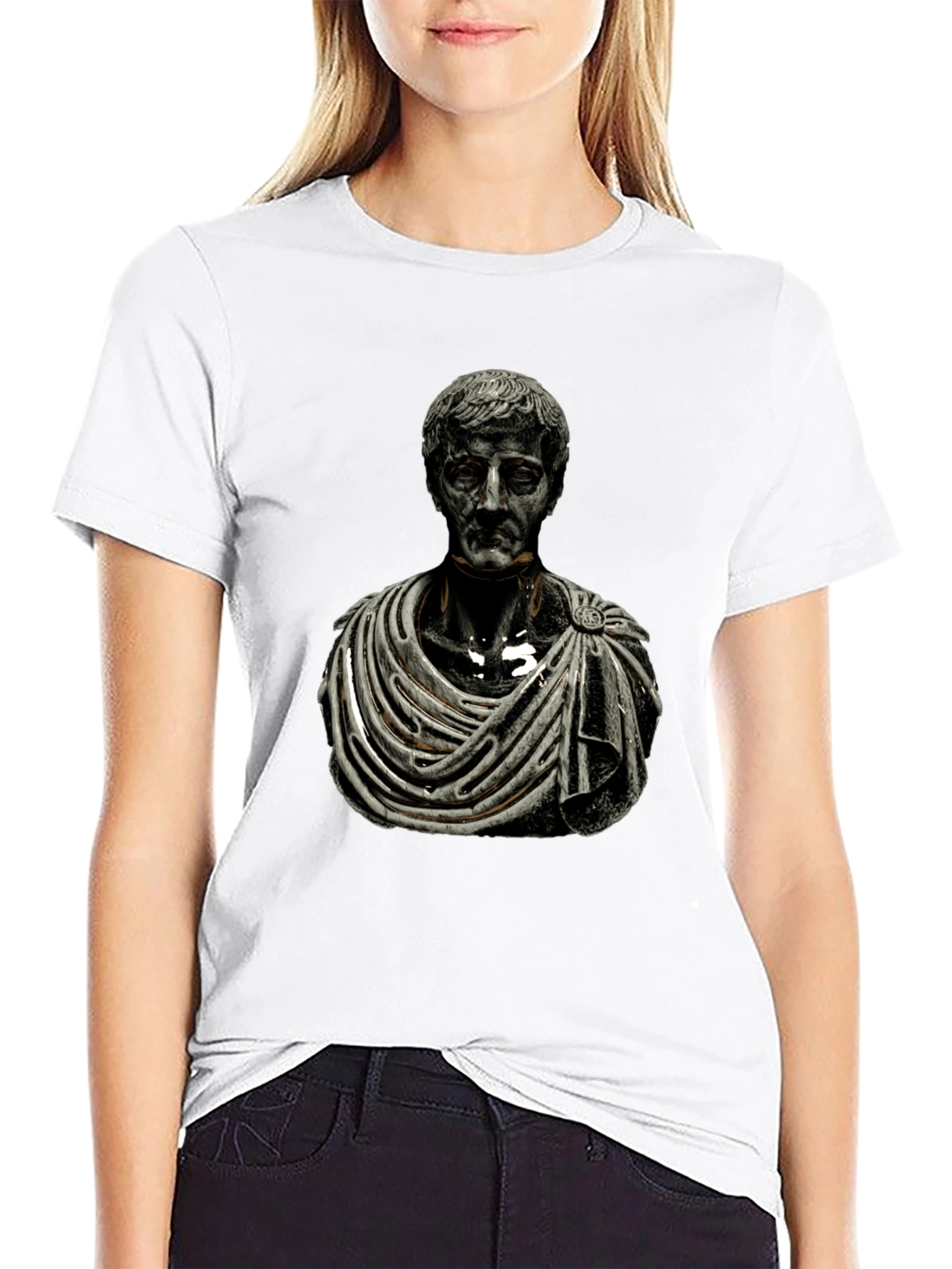 Roman Bust Graphic Tee - Black Cotton Blend