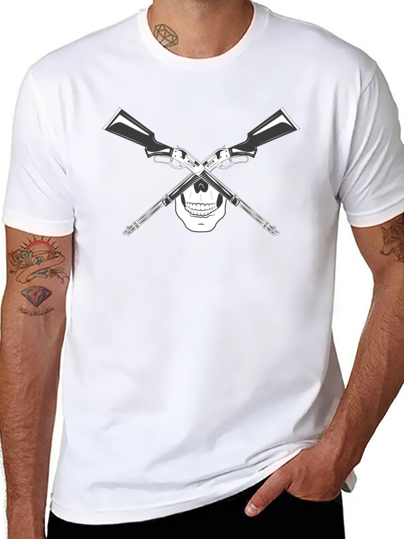 Skull & Cross Guns Graphic T-Shirt