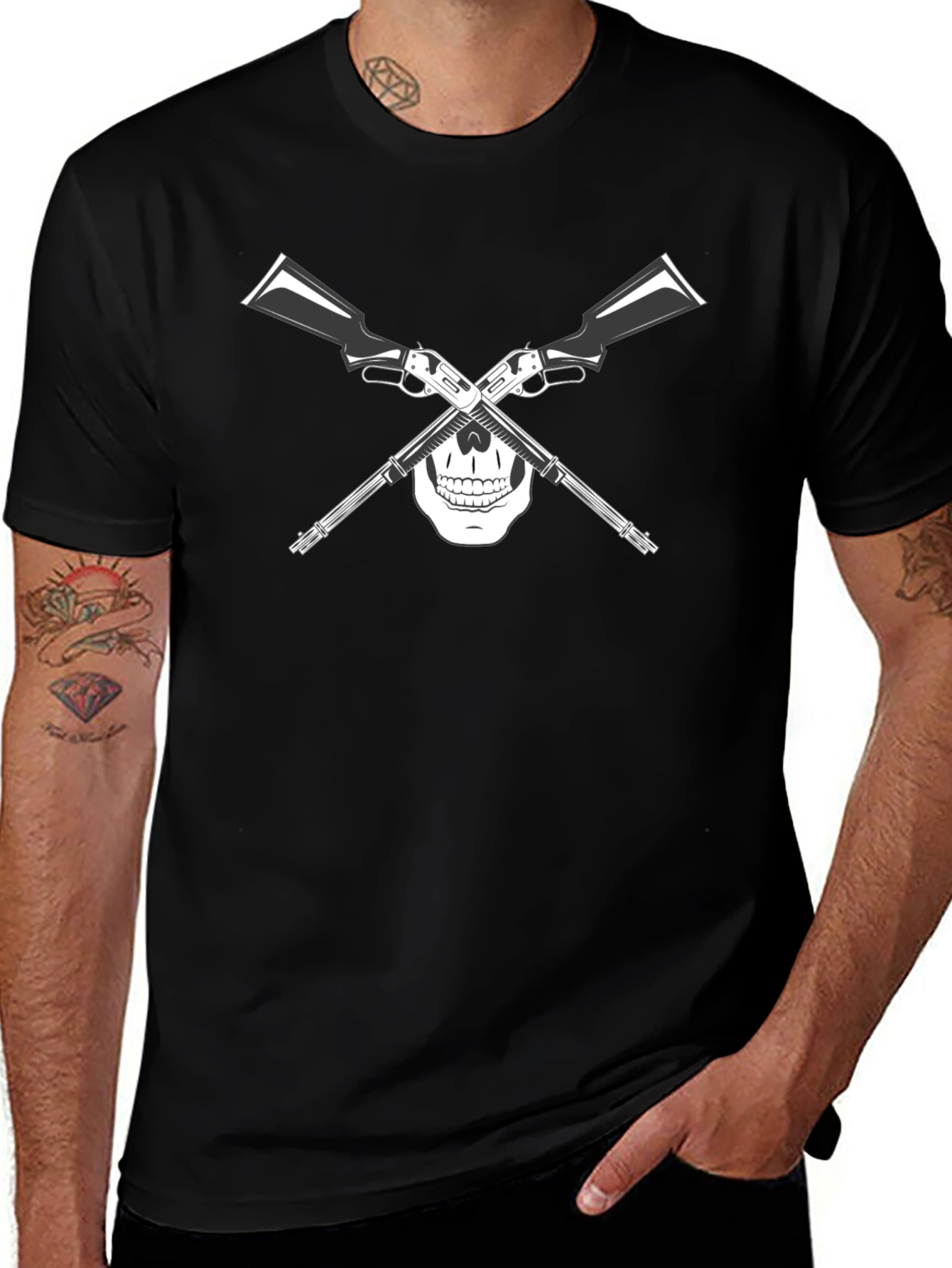Skull & Cross Guns Graphic T-Shirt