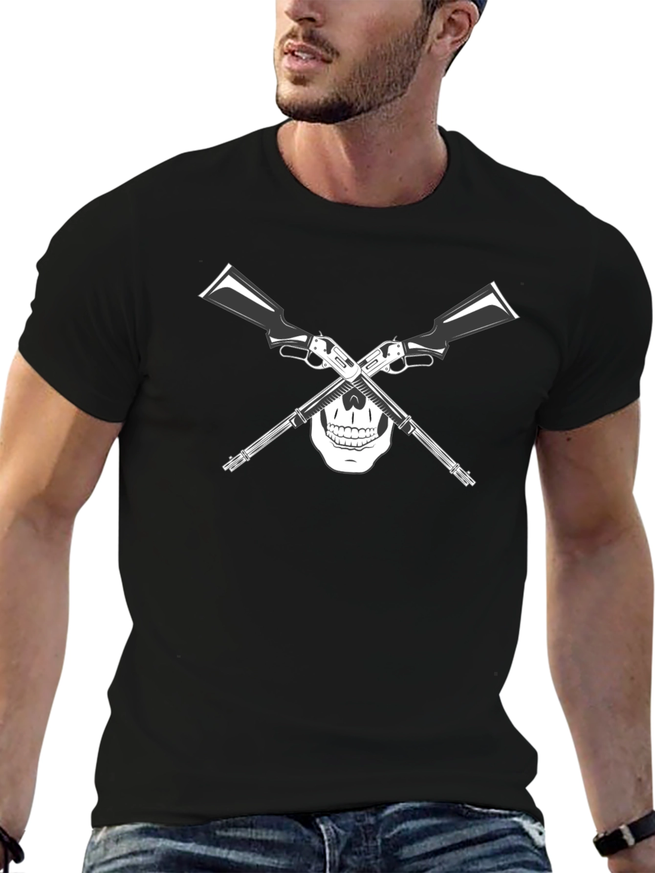 Skull & Cross Guns Graphic T-Shirt