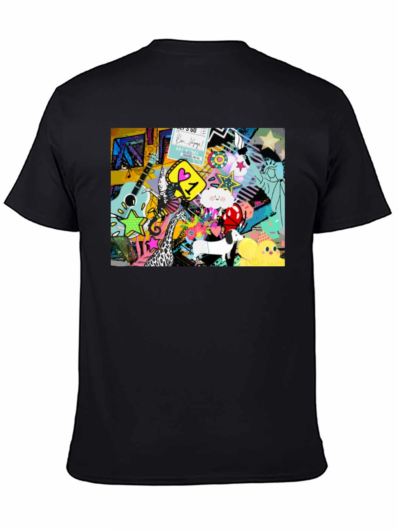 Funky Art Print Black Cotton T-Shirt
