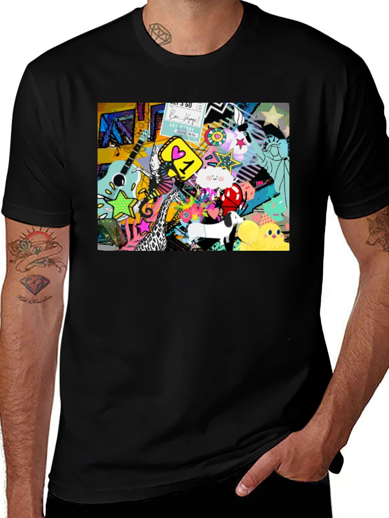 Funky Art Print Black Cotton T-Shirt