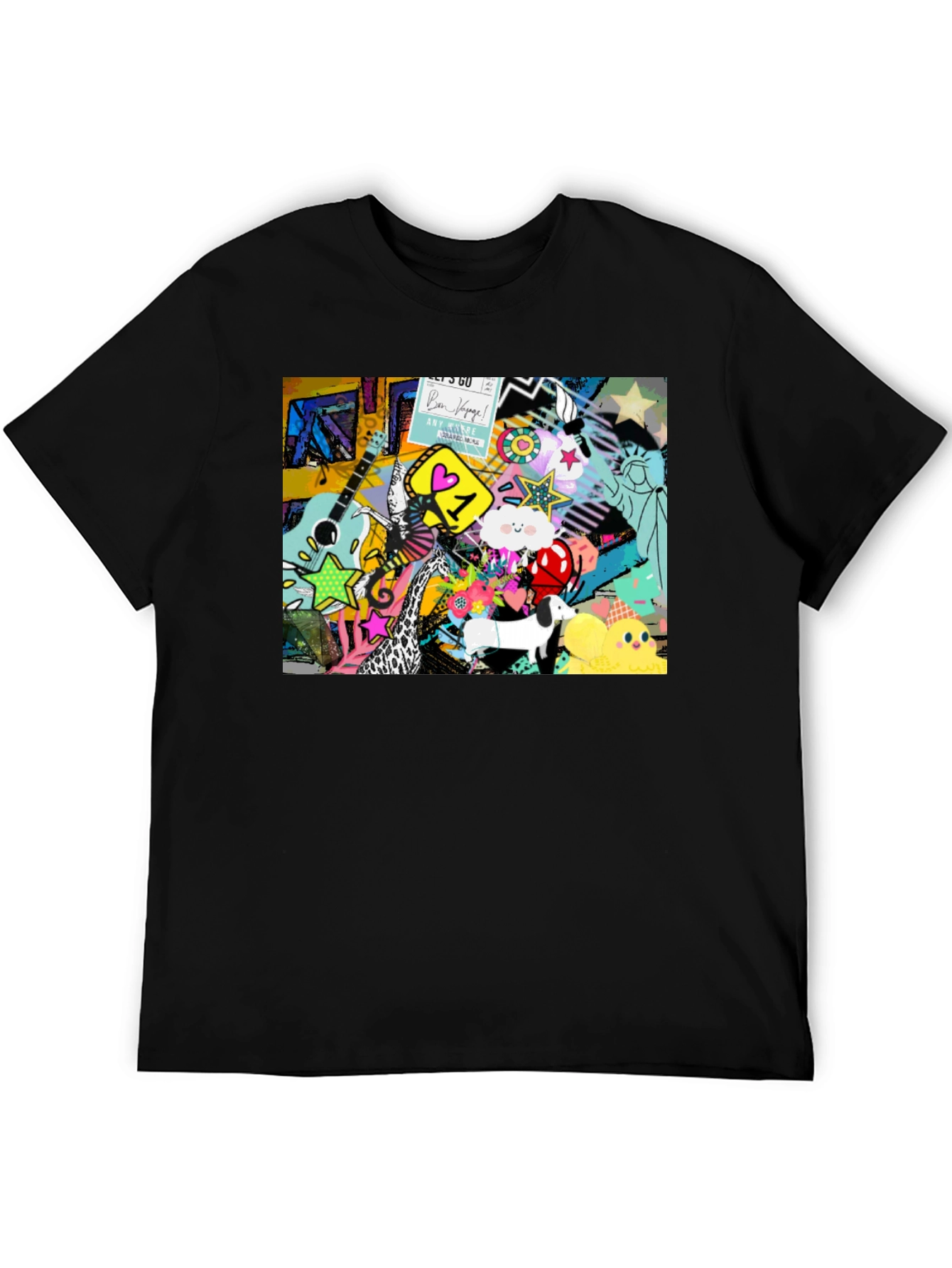 Funky Art Print Black Cotton T-Shirt