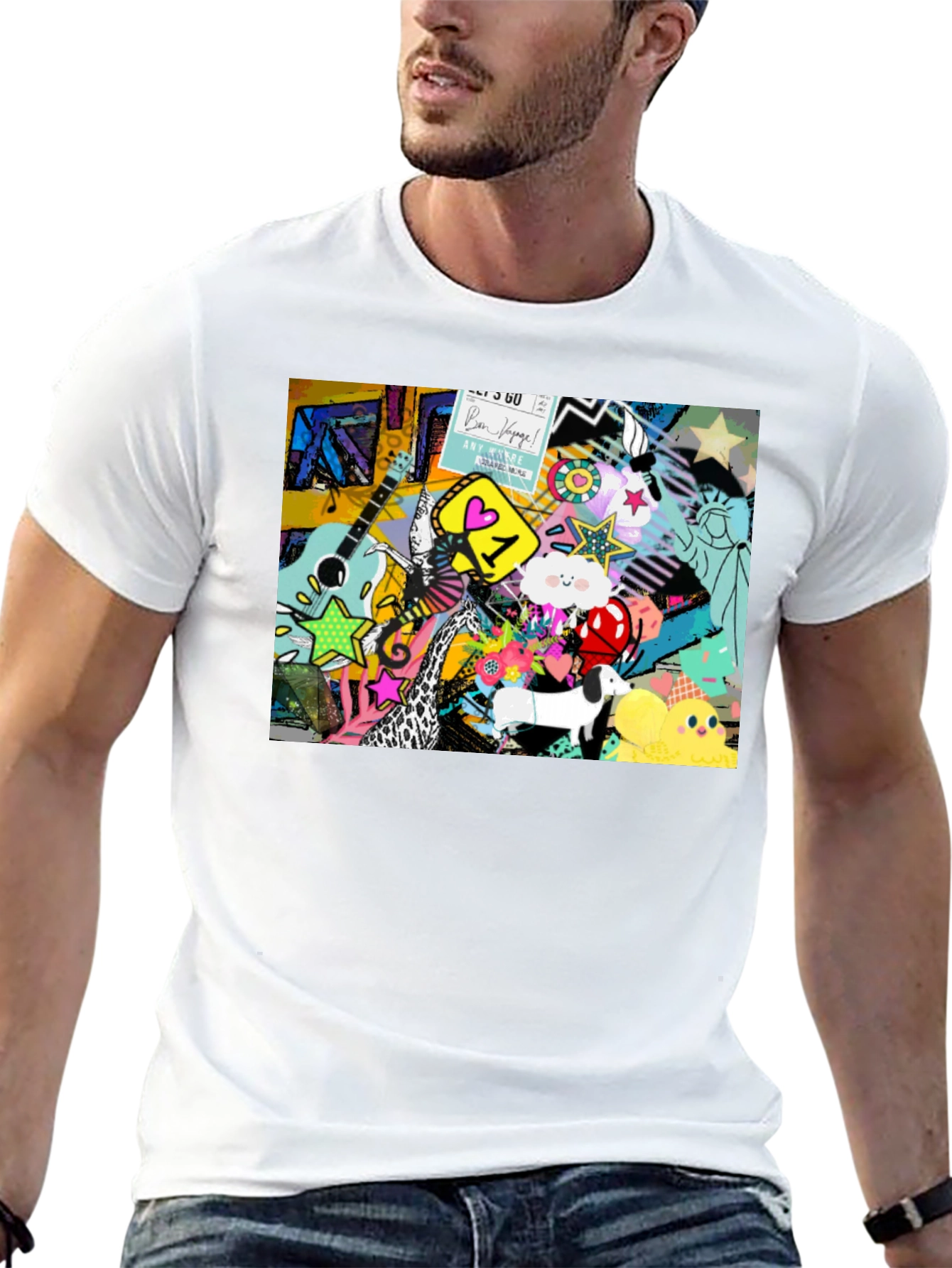 Funky Art Print Black Cotton T-Shirt