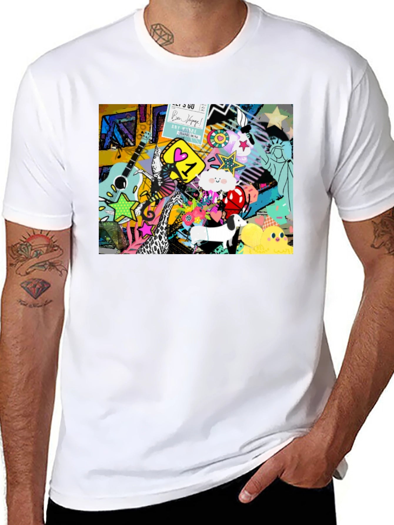 Funky Art Print Black Cotton T-Shirt