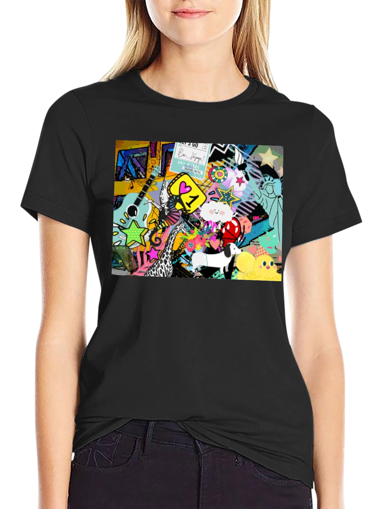 Funky Art Print Black Cotton T-Shirt