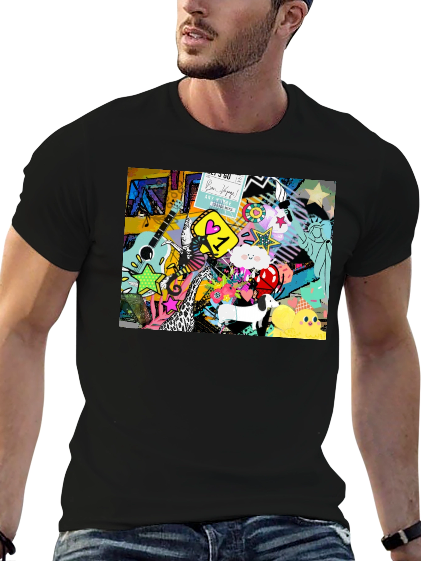 Funky Art Print Black Cotton T-Shirt