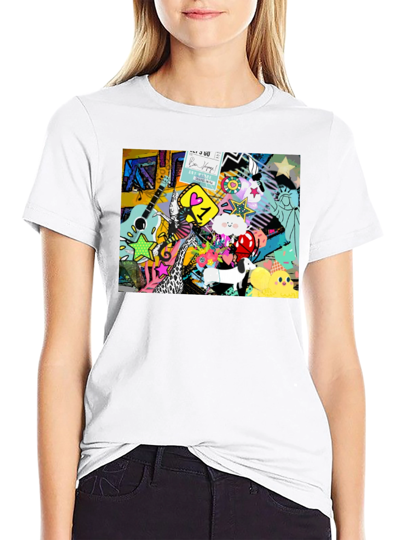 Funky Art Print Black Cotton T-Shirt