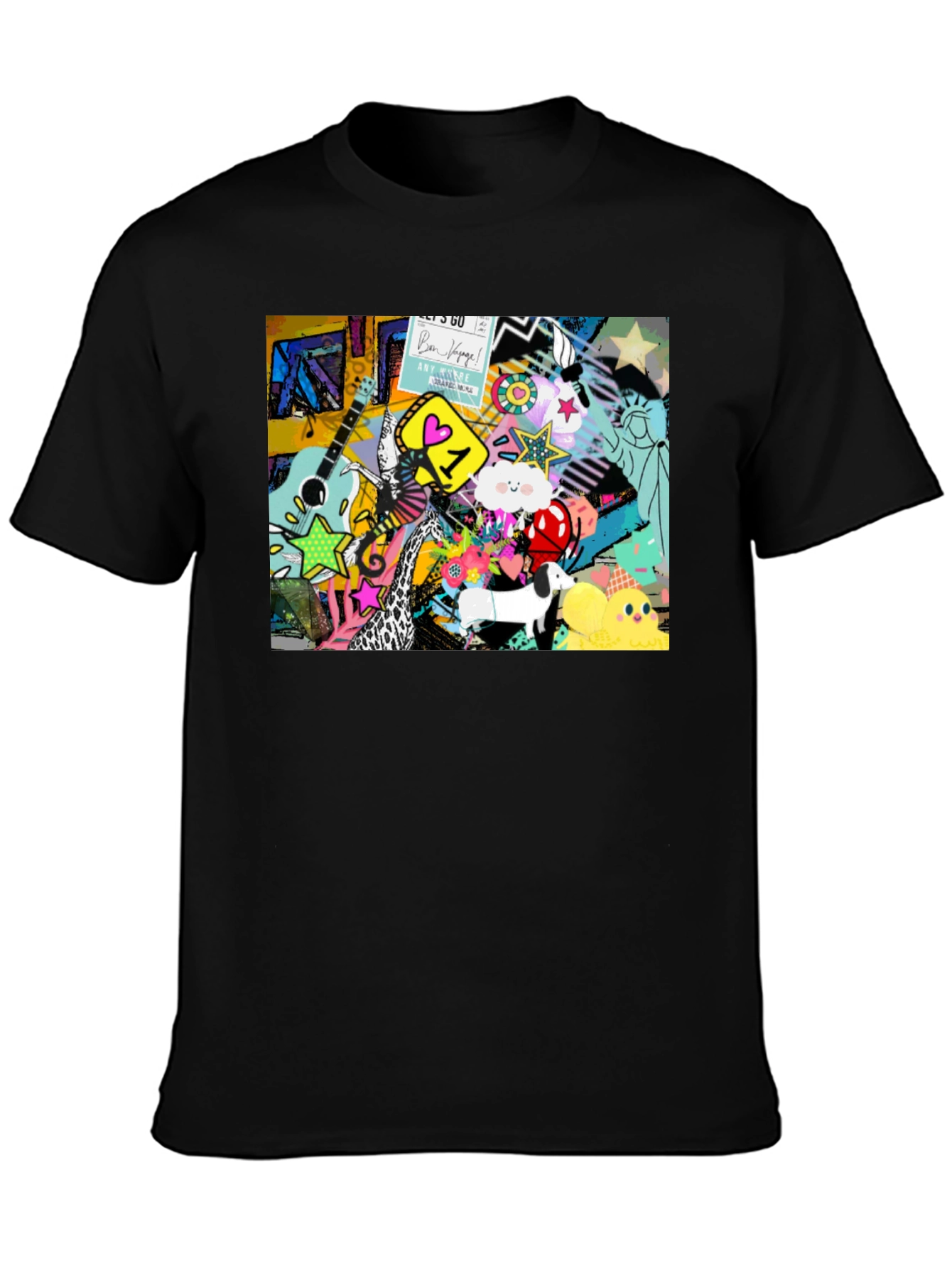 Funky Art Print Black Cotton T-Shirt