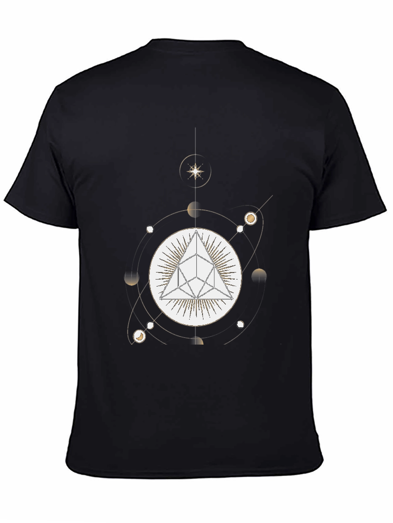 Geometric Pyramid and Celestial Black T-Shirt