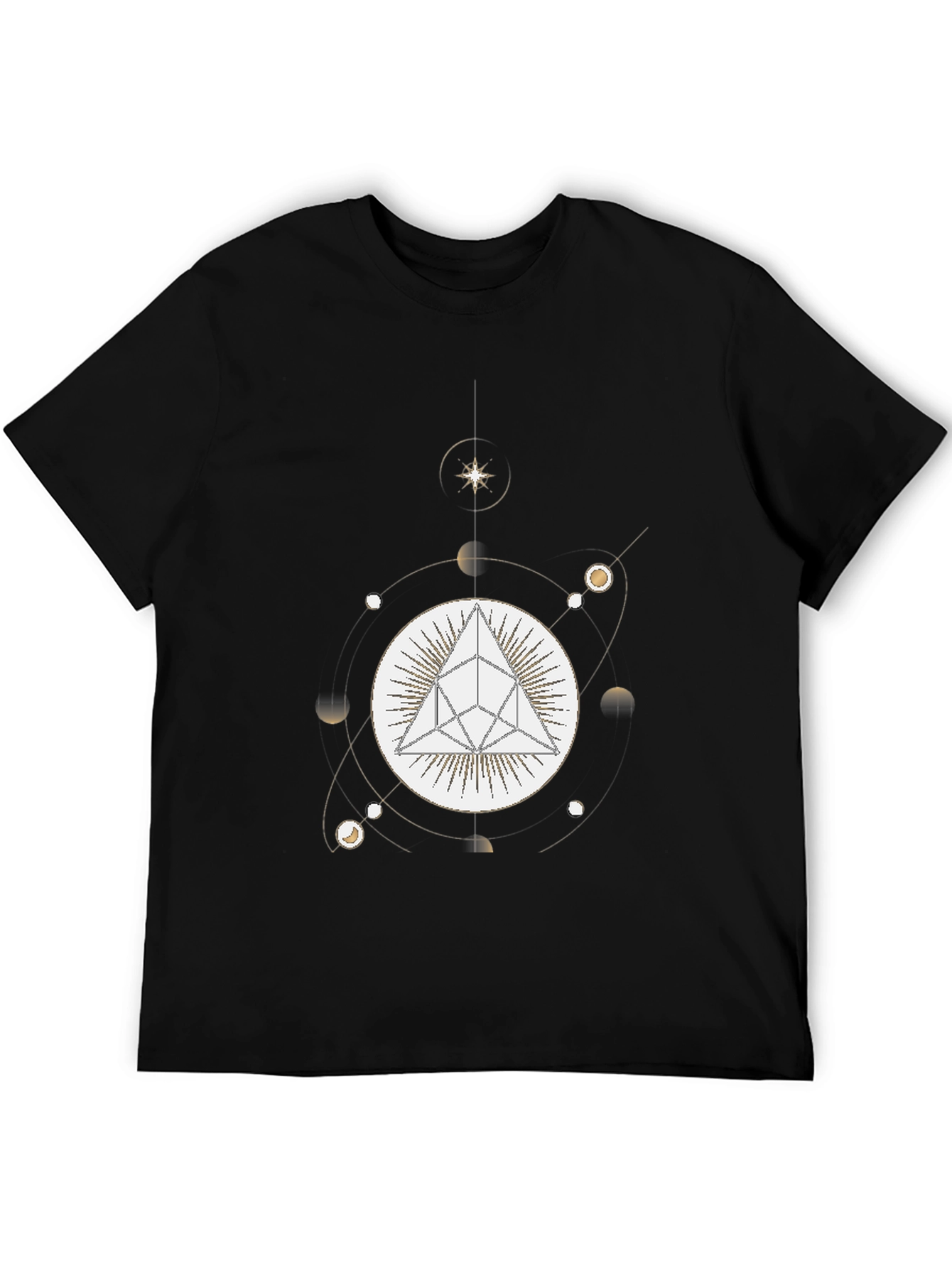 Geometric Pyramid and Celestial Black T-Shirt