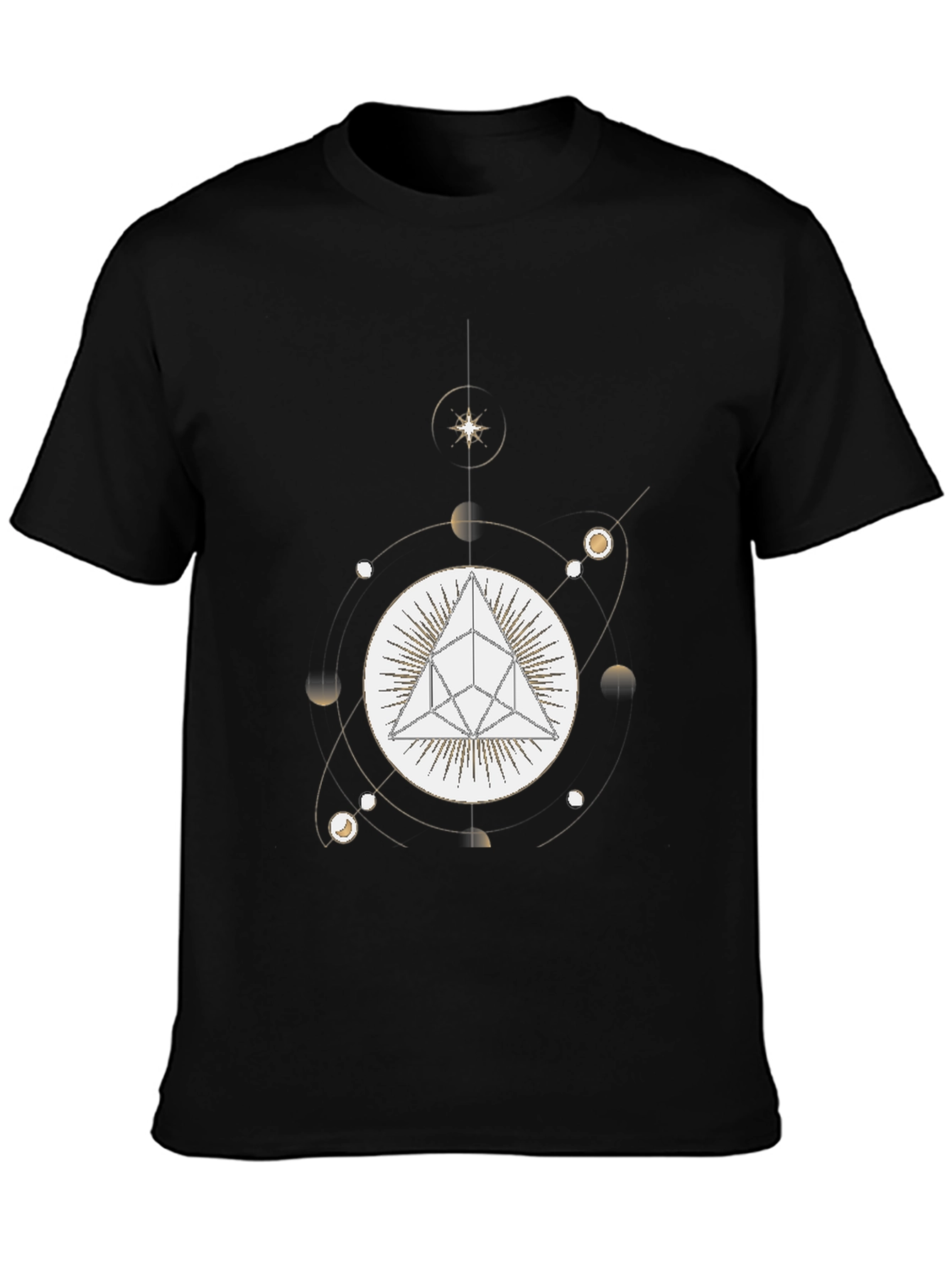 Geometric Pyramid and Celestial Black T-Shirt