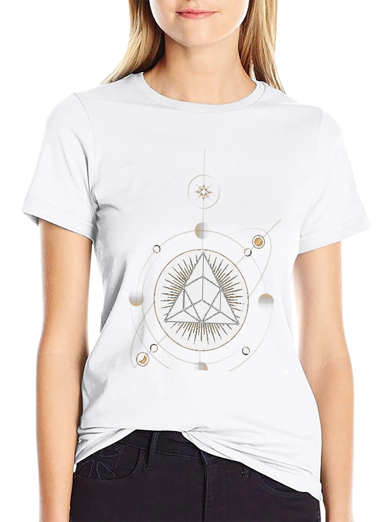 Geometric Pyramid and Celestial Black T-Shirt