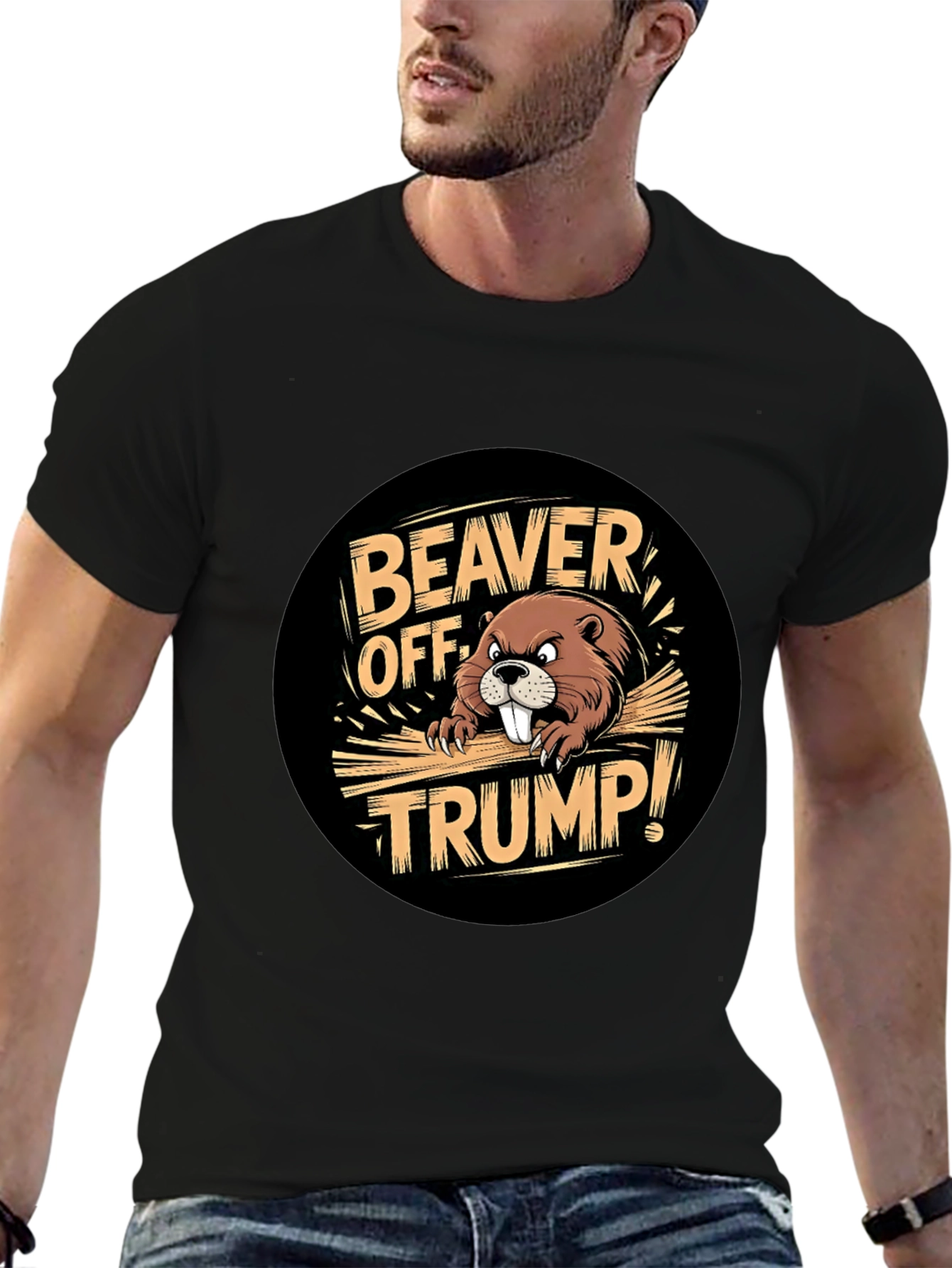 Beaver Off Trump Black Graphic Tee