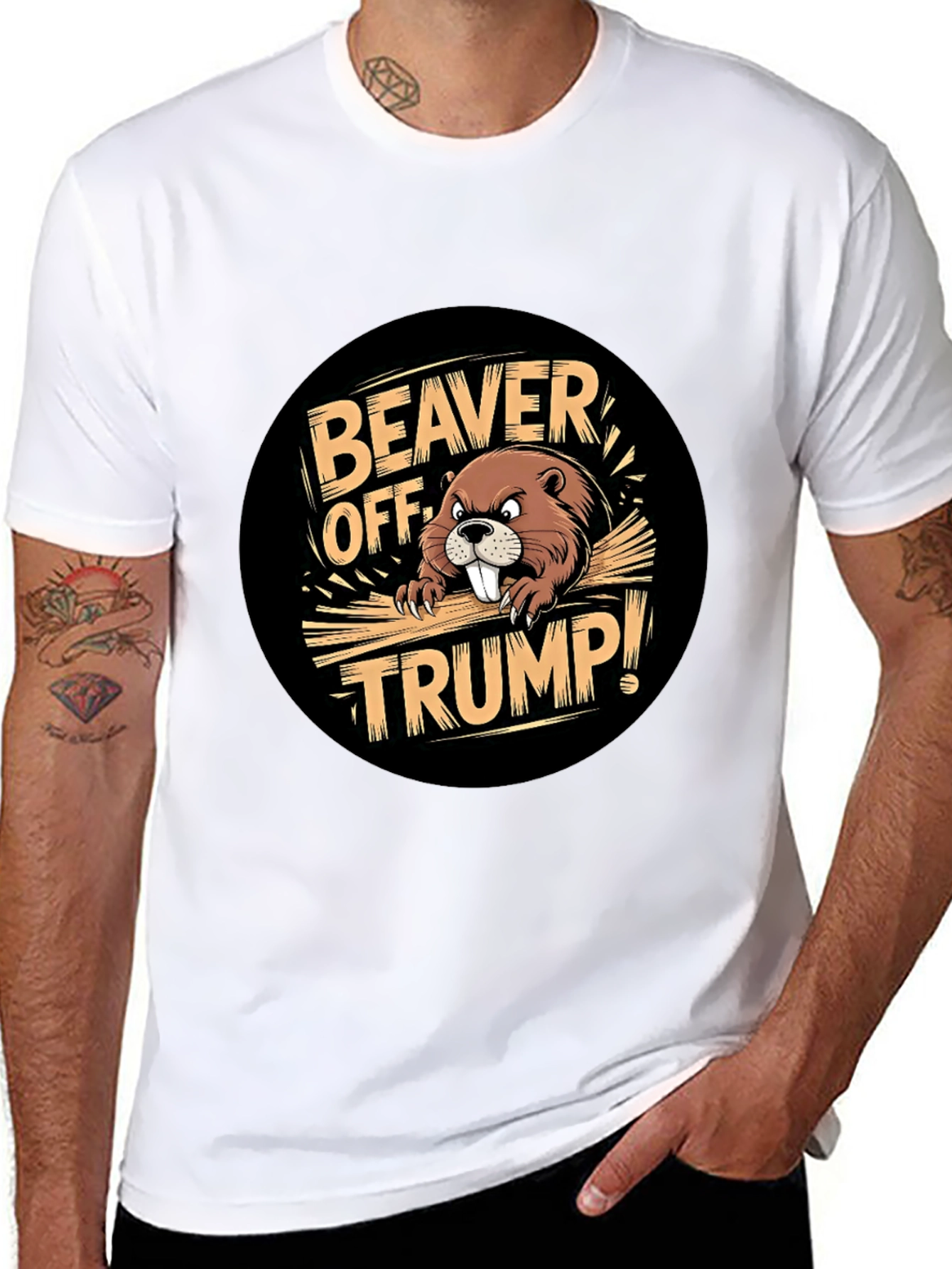 Beaver Off Trump Black Graphic Tee