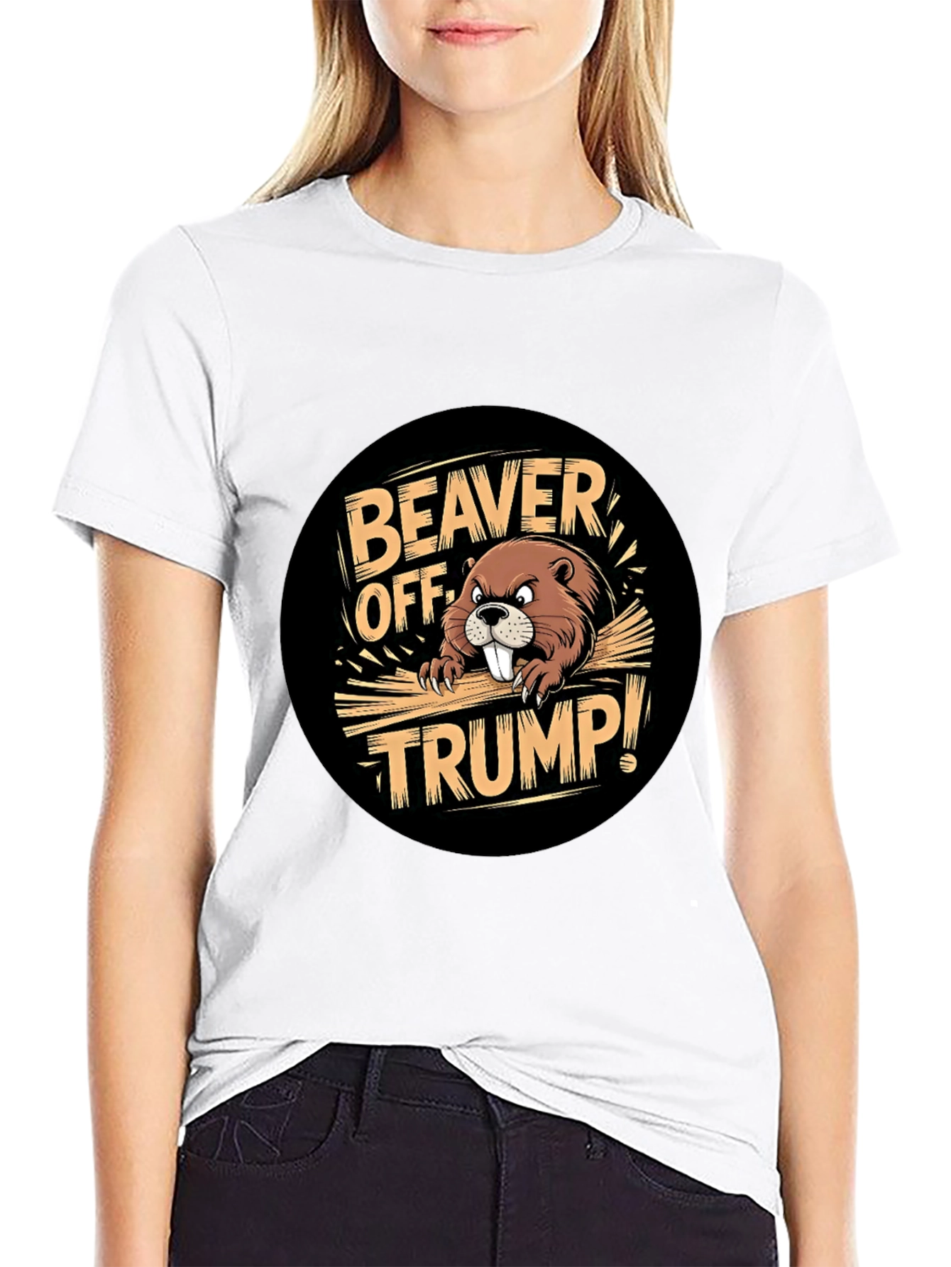 Beaver Off Trump Black Graphic Tee