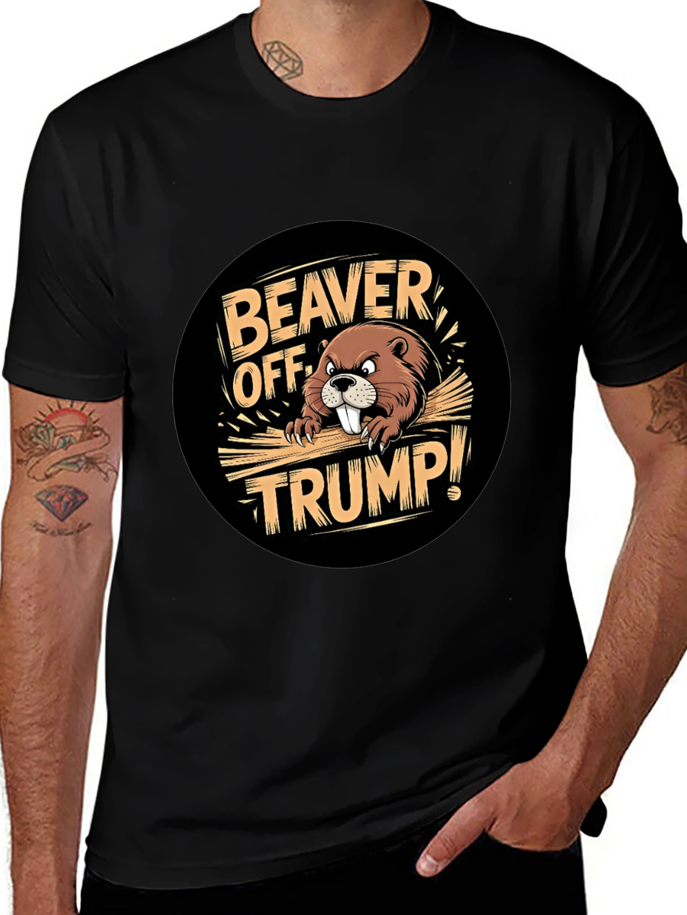 Beaver Off Trump Black Graphic Tee