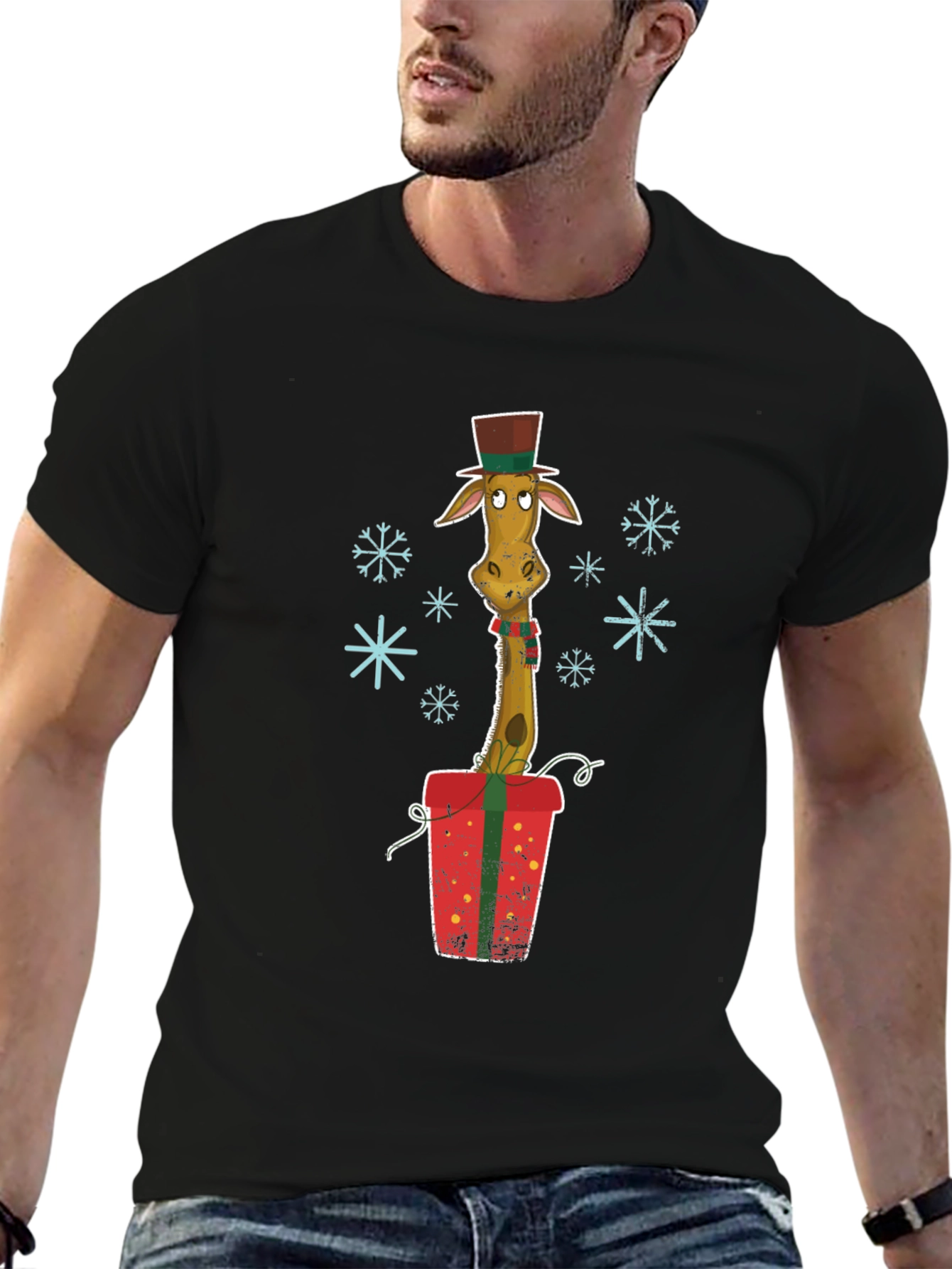 Giraffe Christmas Gift Graphic Tee
