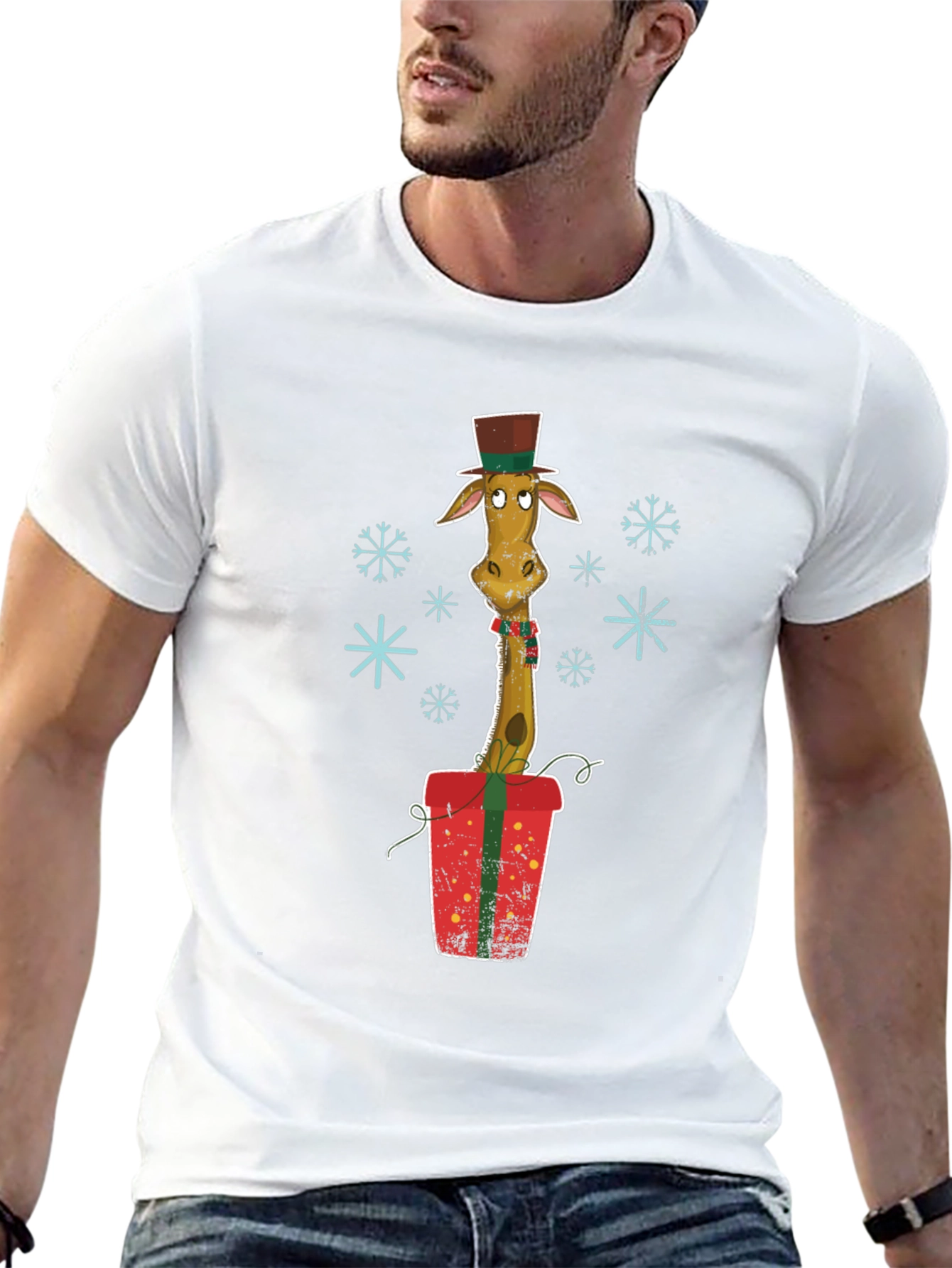 Giraffe Christmas Gift Graphic Tee