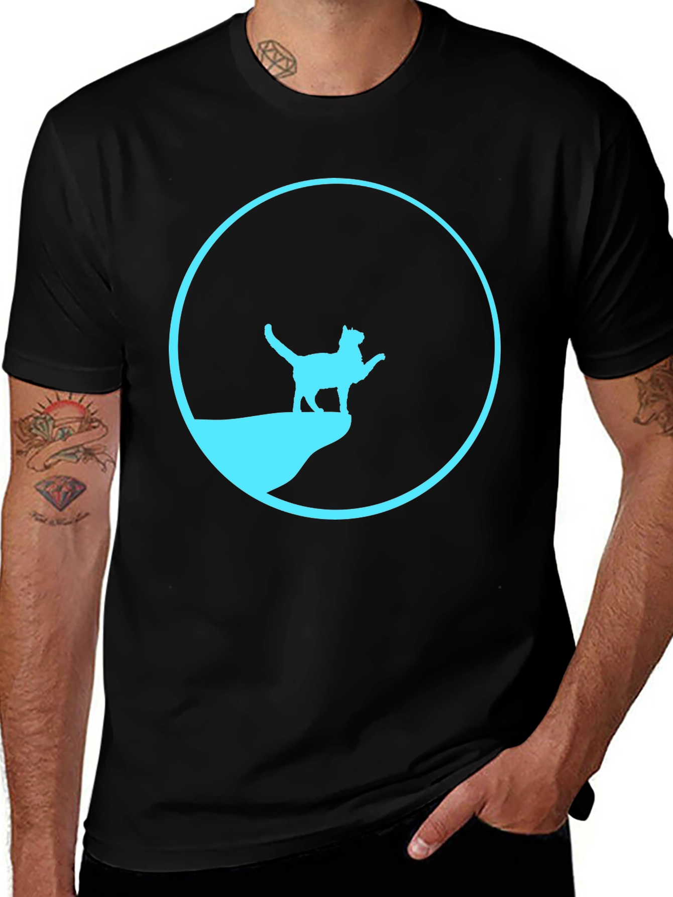 Cat Silhouette Graphic Print T-Shirt