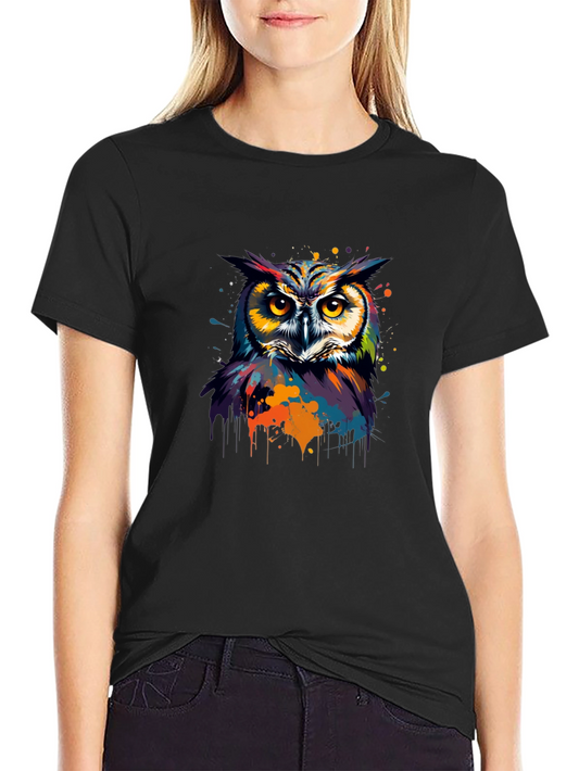Colorful Owl Graphic Black T-Shirt