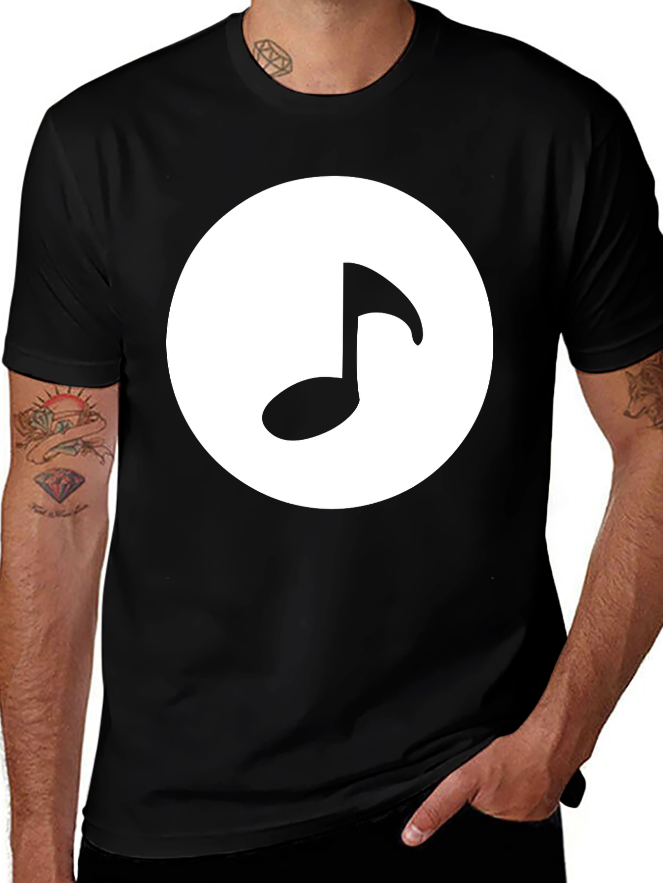Music Note Graphic Tee - Black Cotton T-Shirt